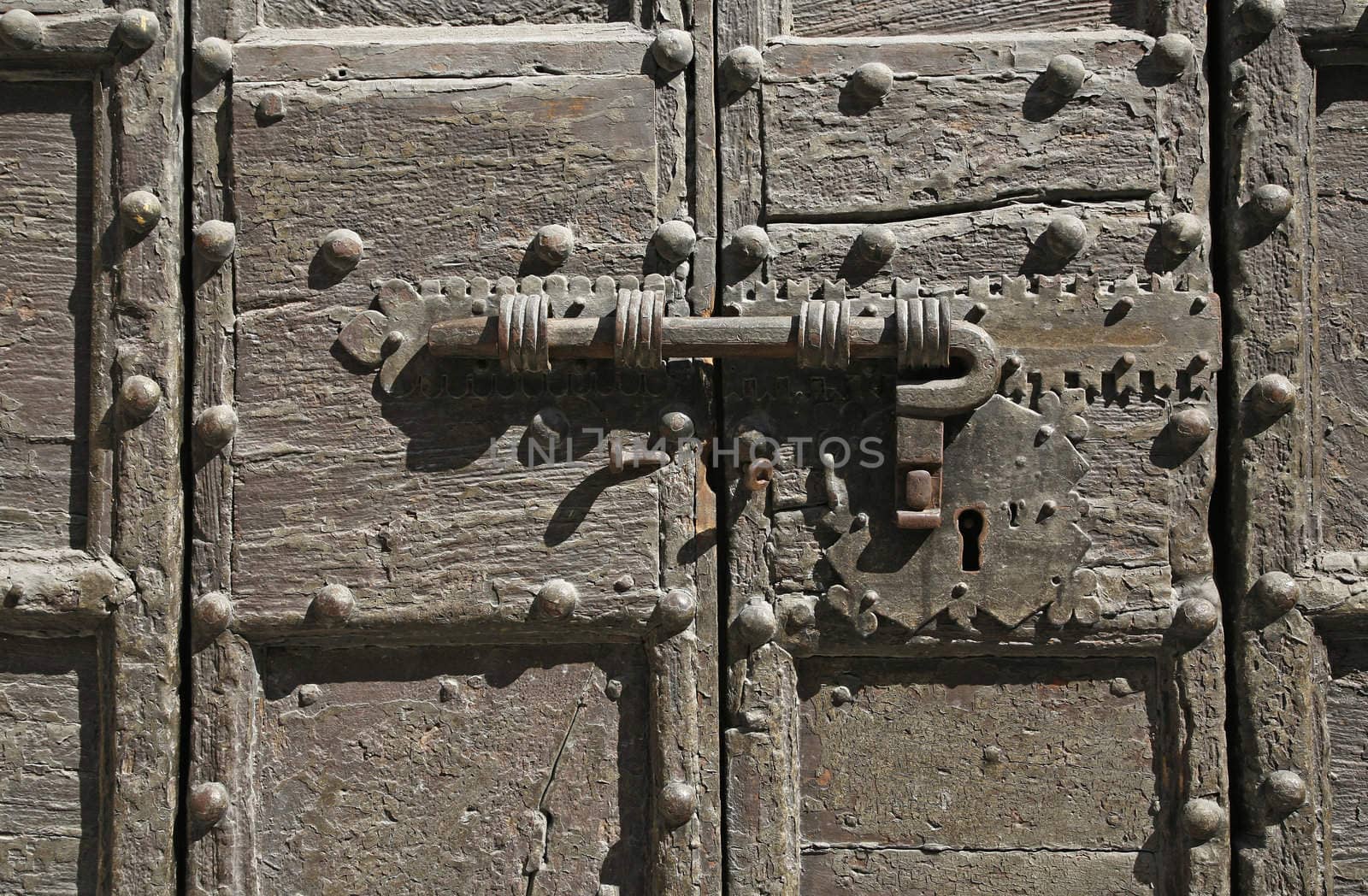 Nice old wooden door Gubbio, Umbria - Italy.