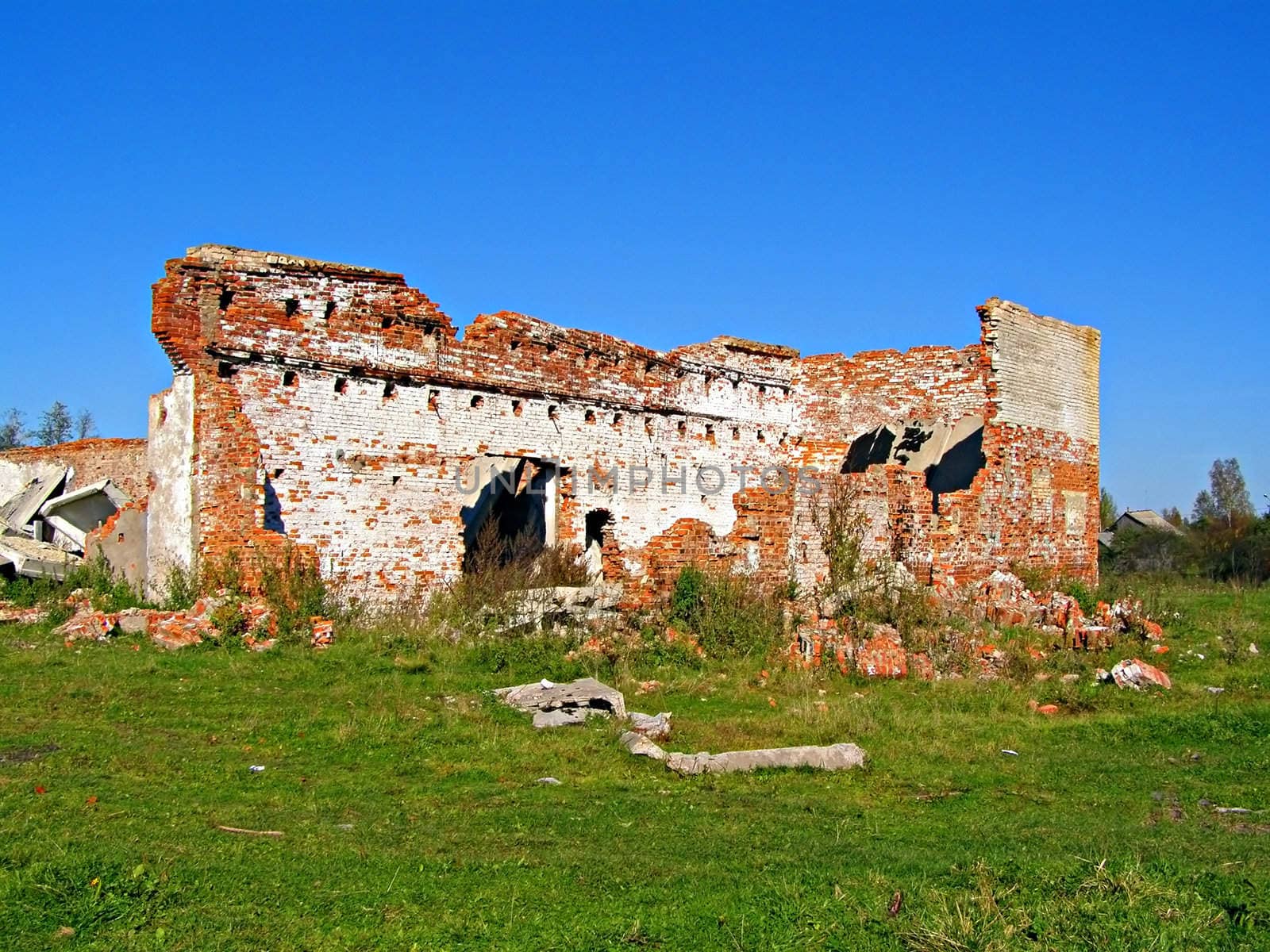 destroyed brick building