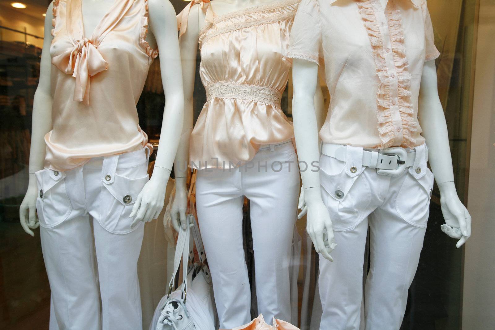 Fashion through a store window - Paris - France.