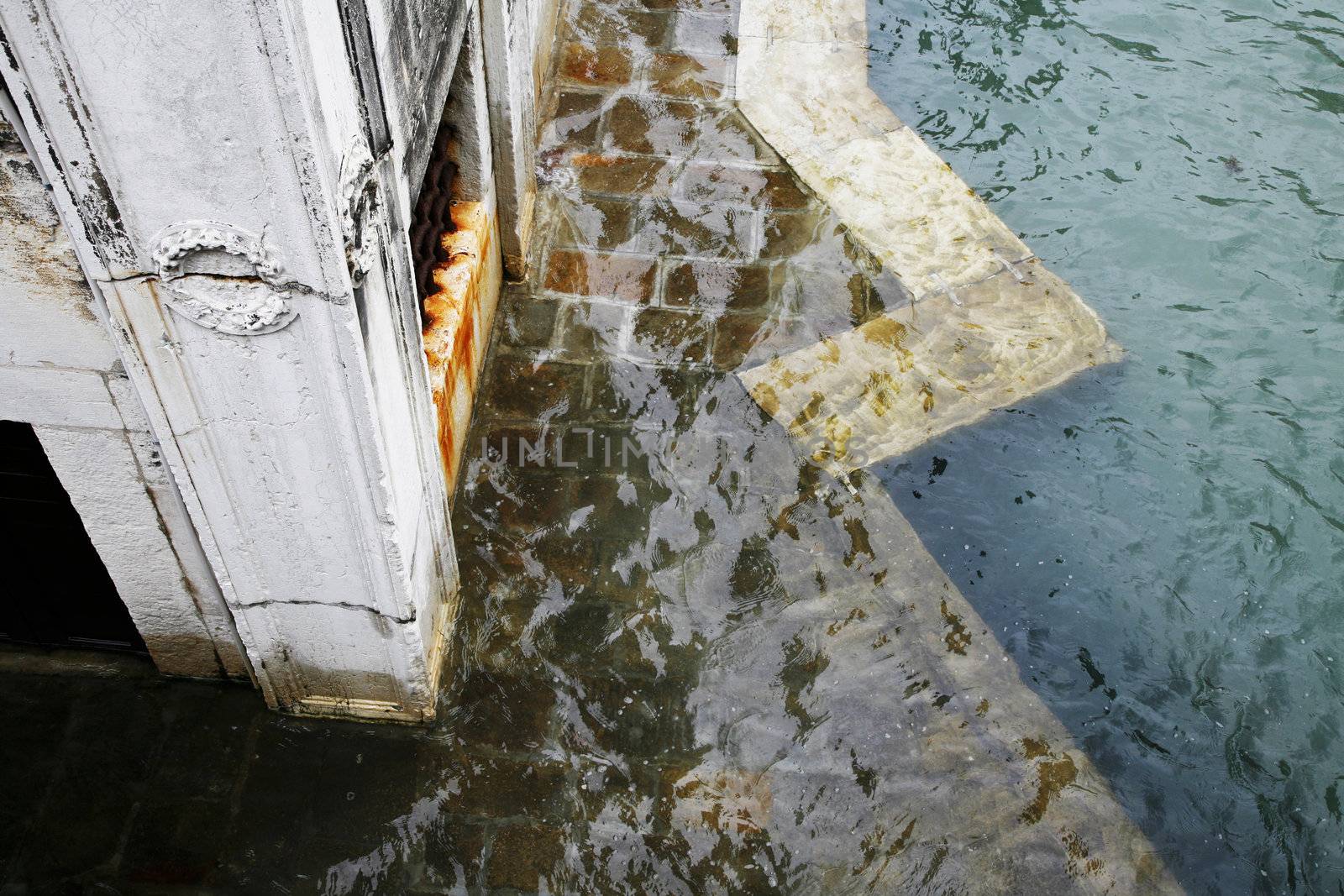 High water Venice, Italy after autumn storm.