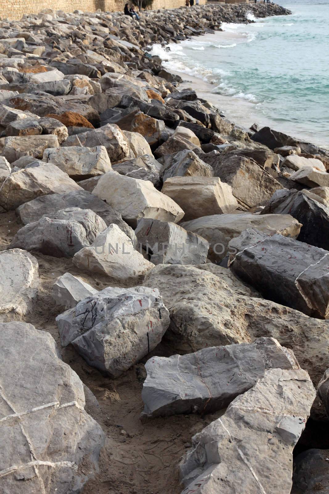 Stone beach in Hammamet, Tunisia