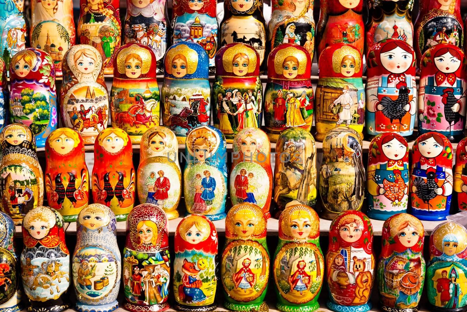 Colorful Russian dolls on display
