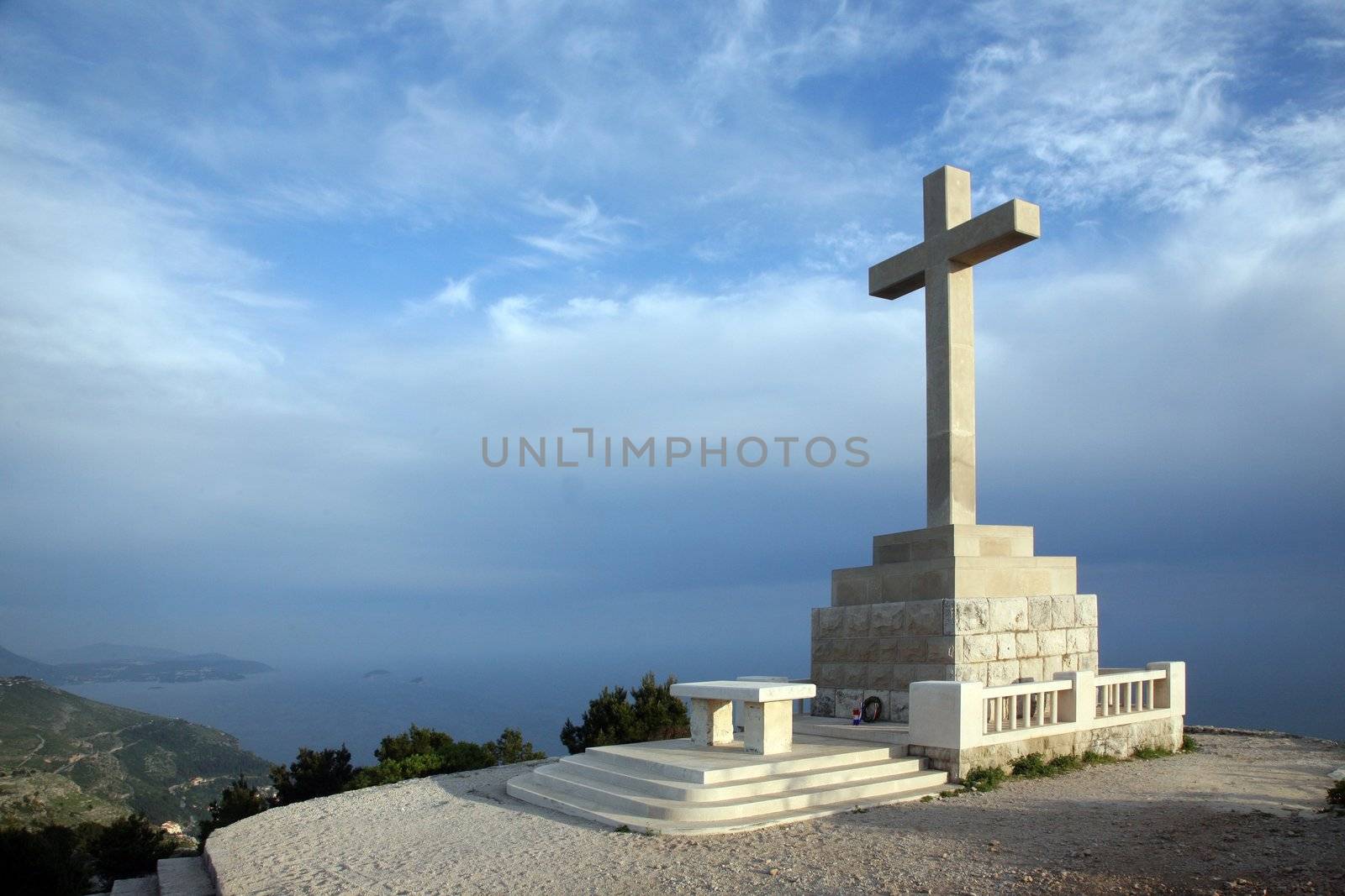 Cross on the hill above Dubrovnik, Croatia