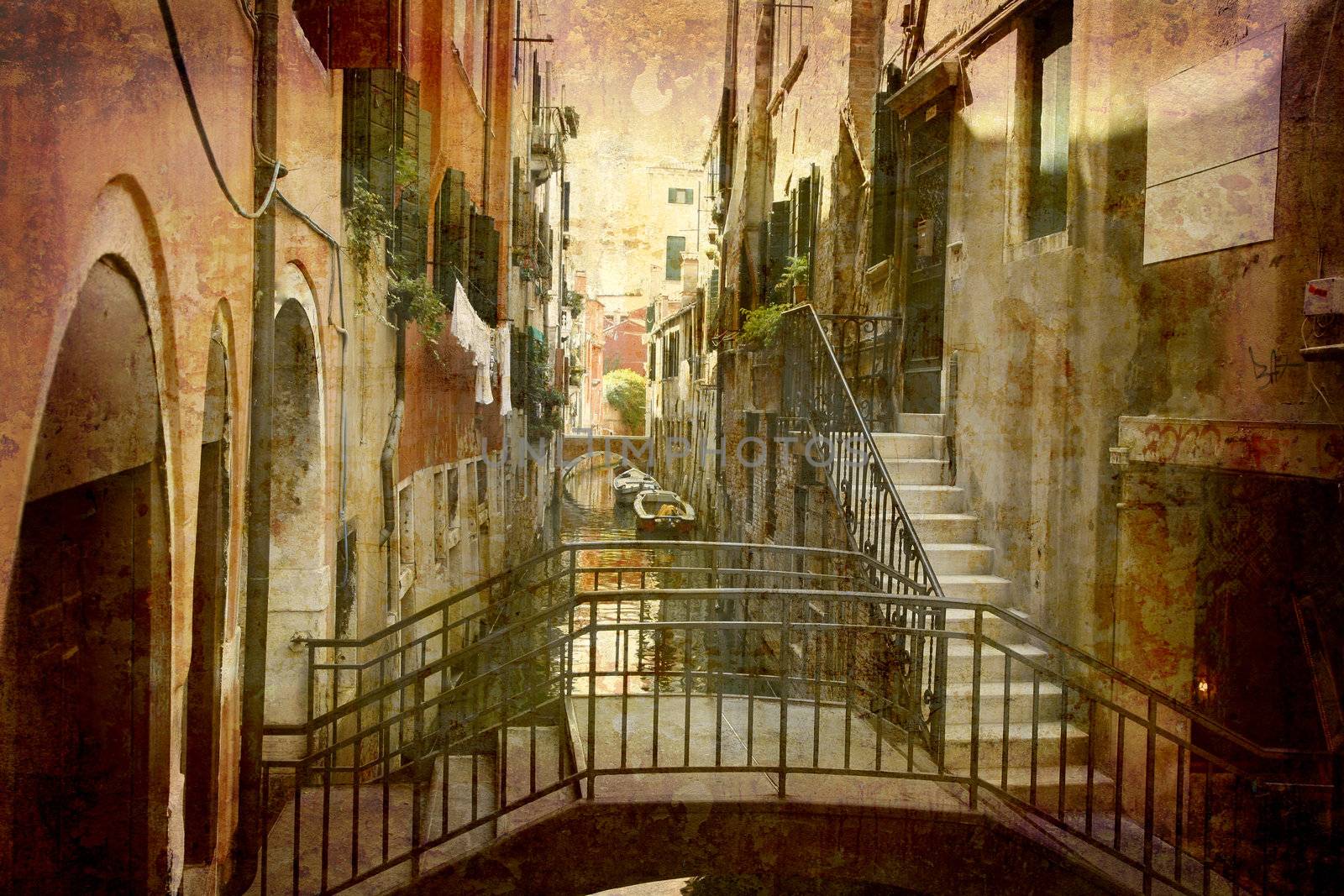 Artistic work of my own in retro style - Postcard from Italy. -  Urban Venice.