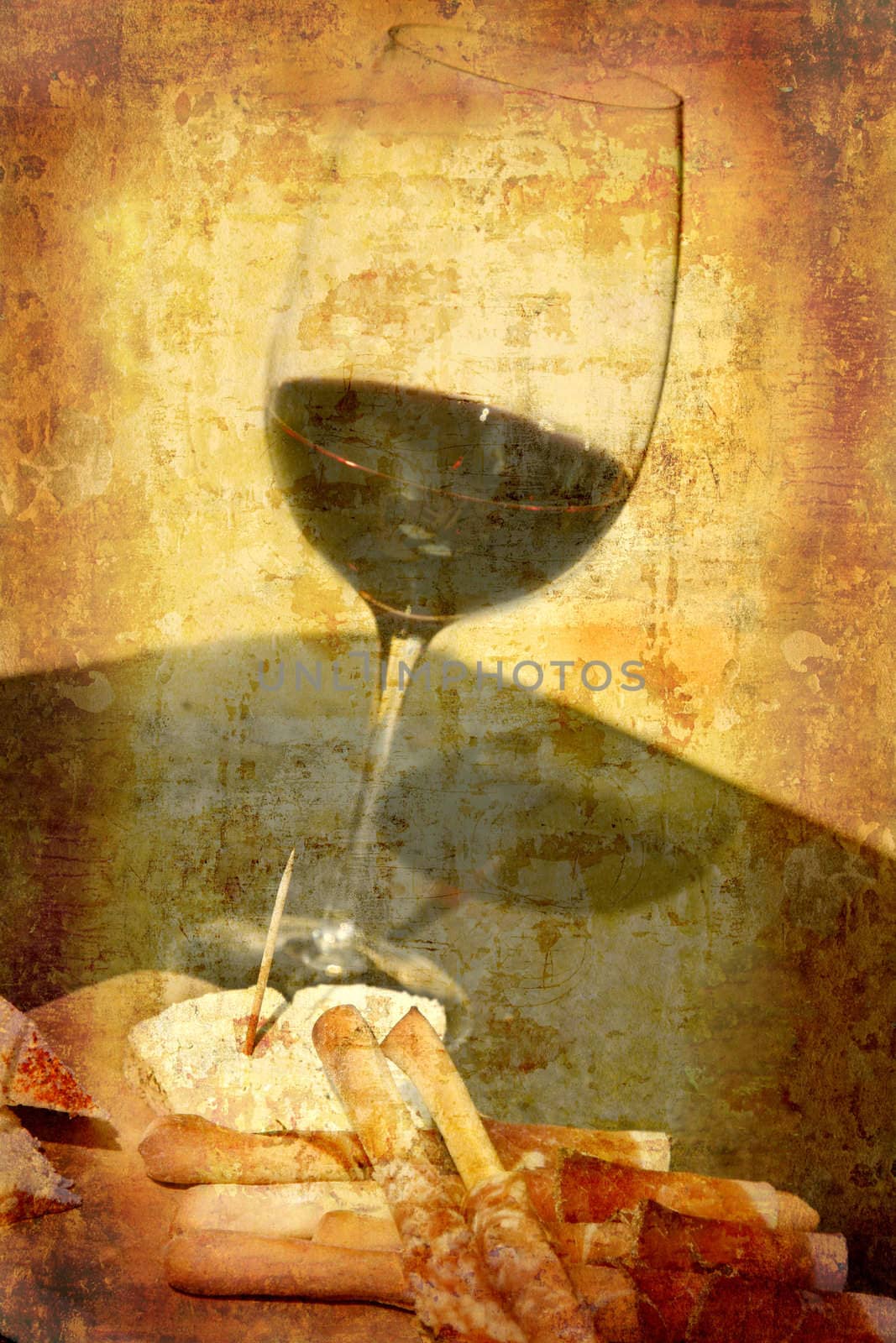 Artistic work of my own in retro style - Postcard from Italy. - Wine tasting