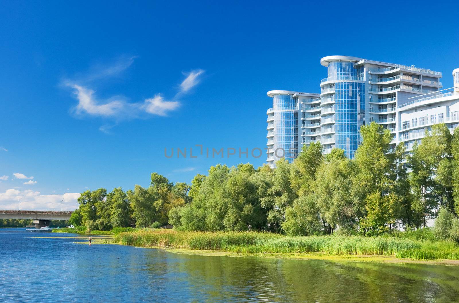 High rise apartment buildings by the riverside 