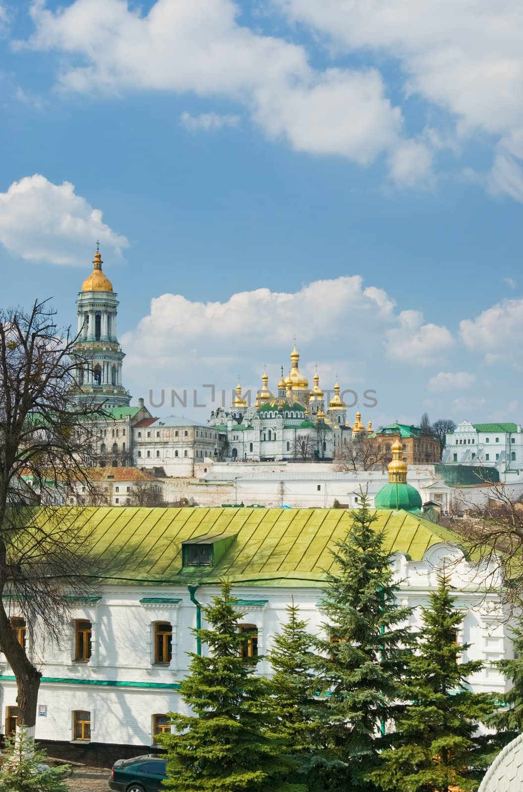 old monastery complex in Kiev over blue sky