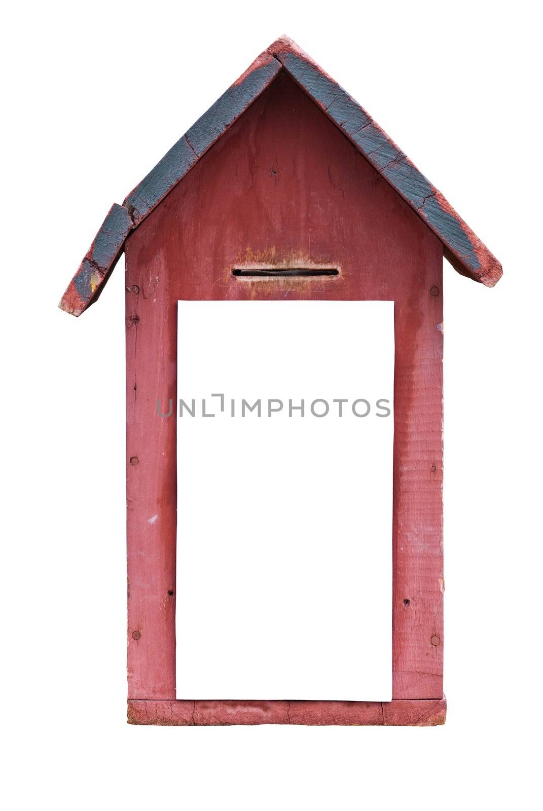 Old wooden donation box on isolated white background
