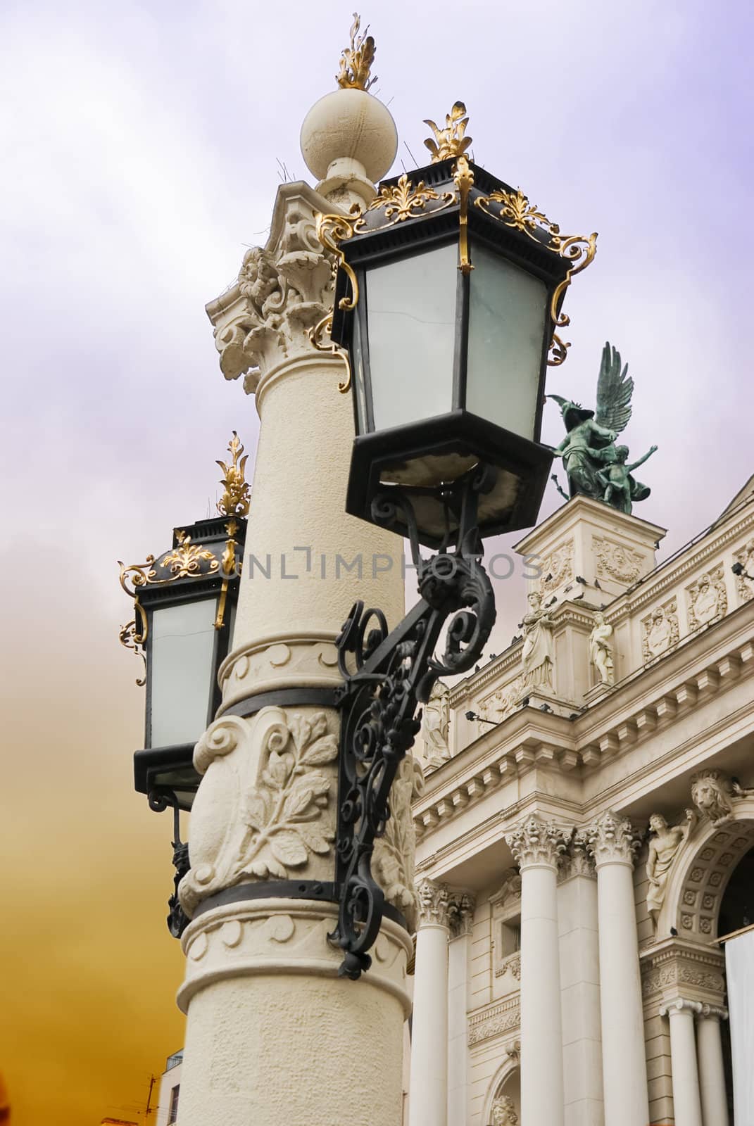 Old lantern. Street lamp in the city of Lvov