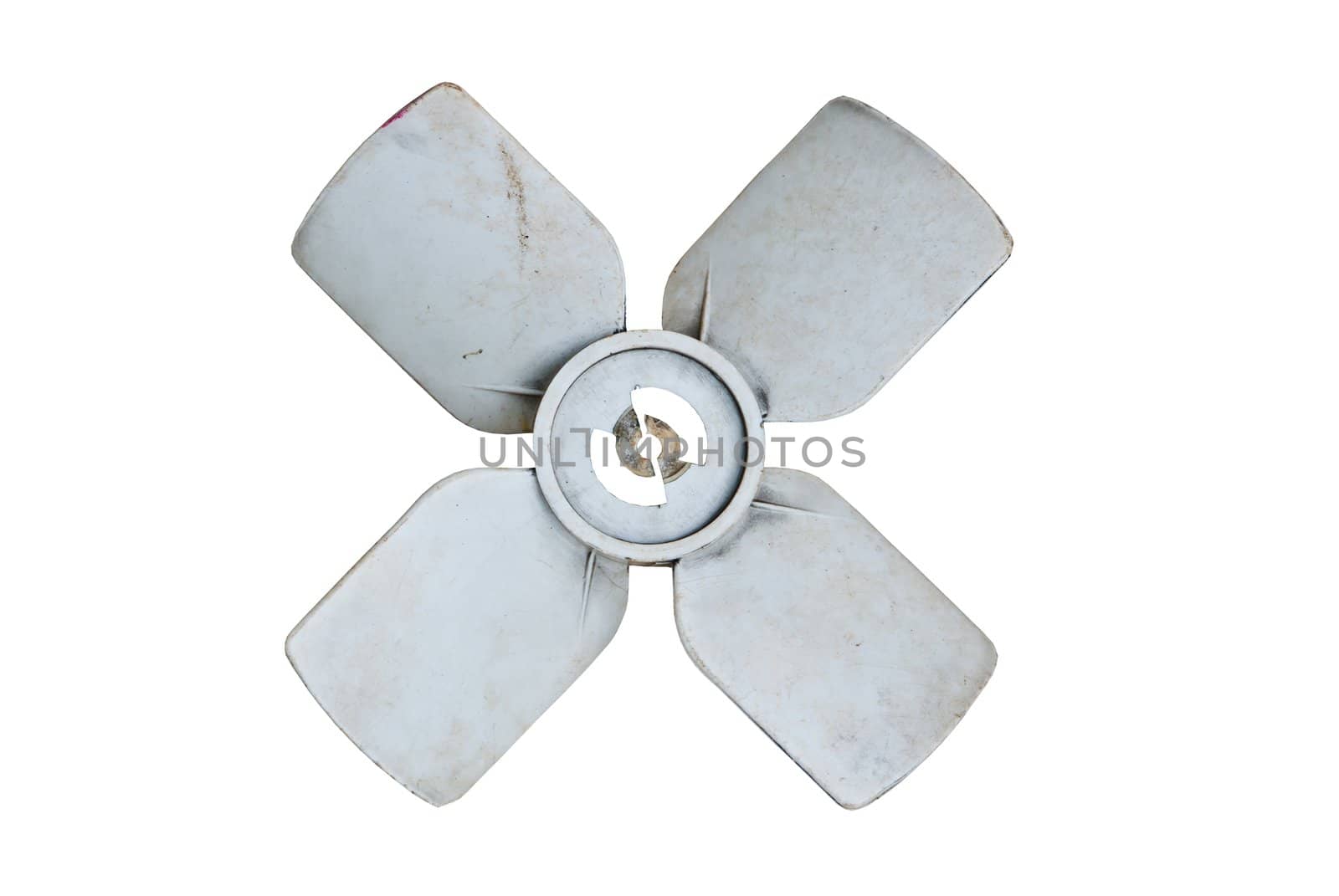 Dirty plastic white fan on isolated white background
