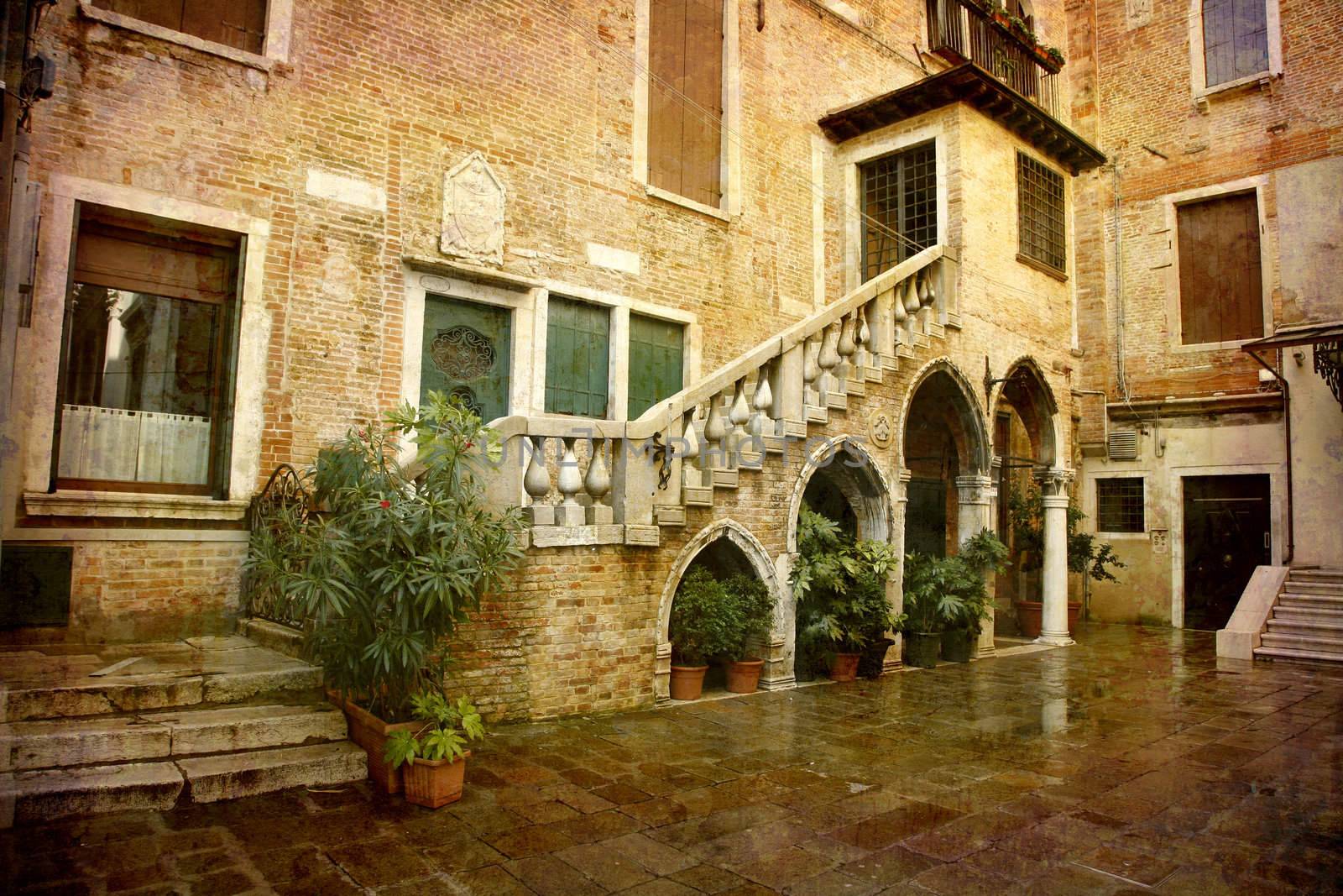 Artistic work of my own in retro style - Postcard from Italy. - Nice patio Venice.