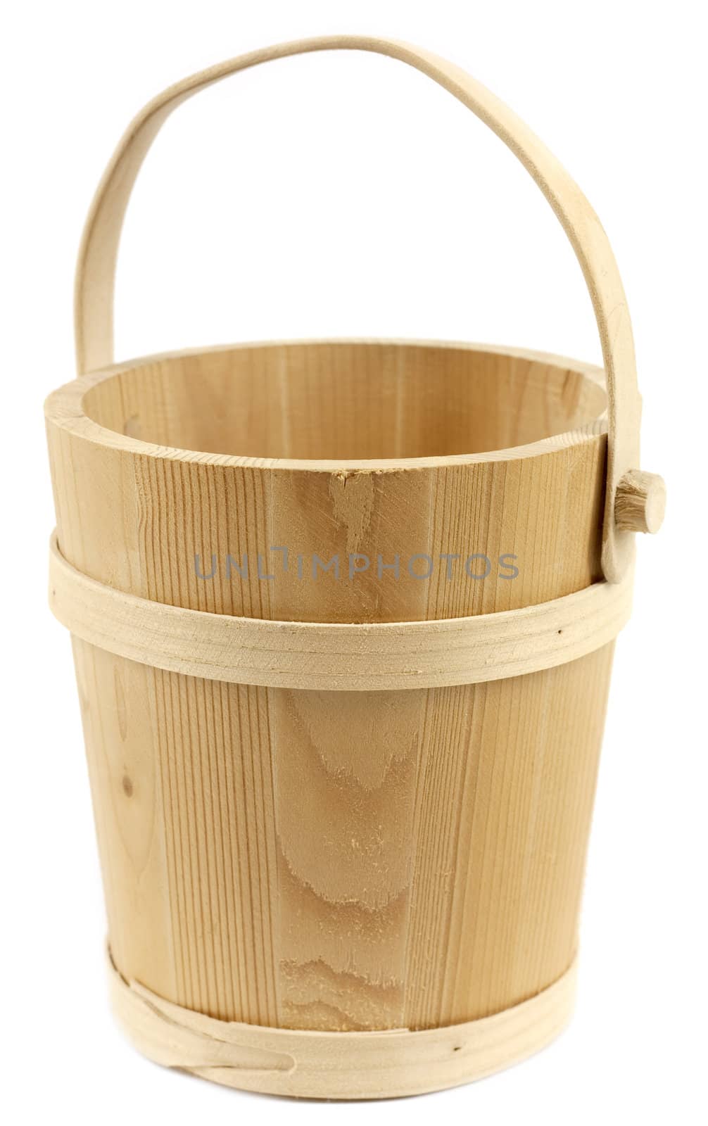 Wooden bucket isolated on white background