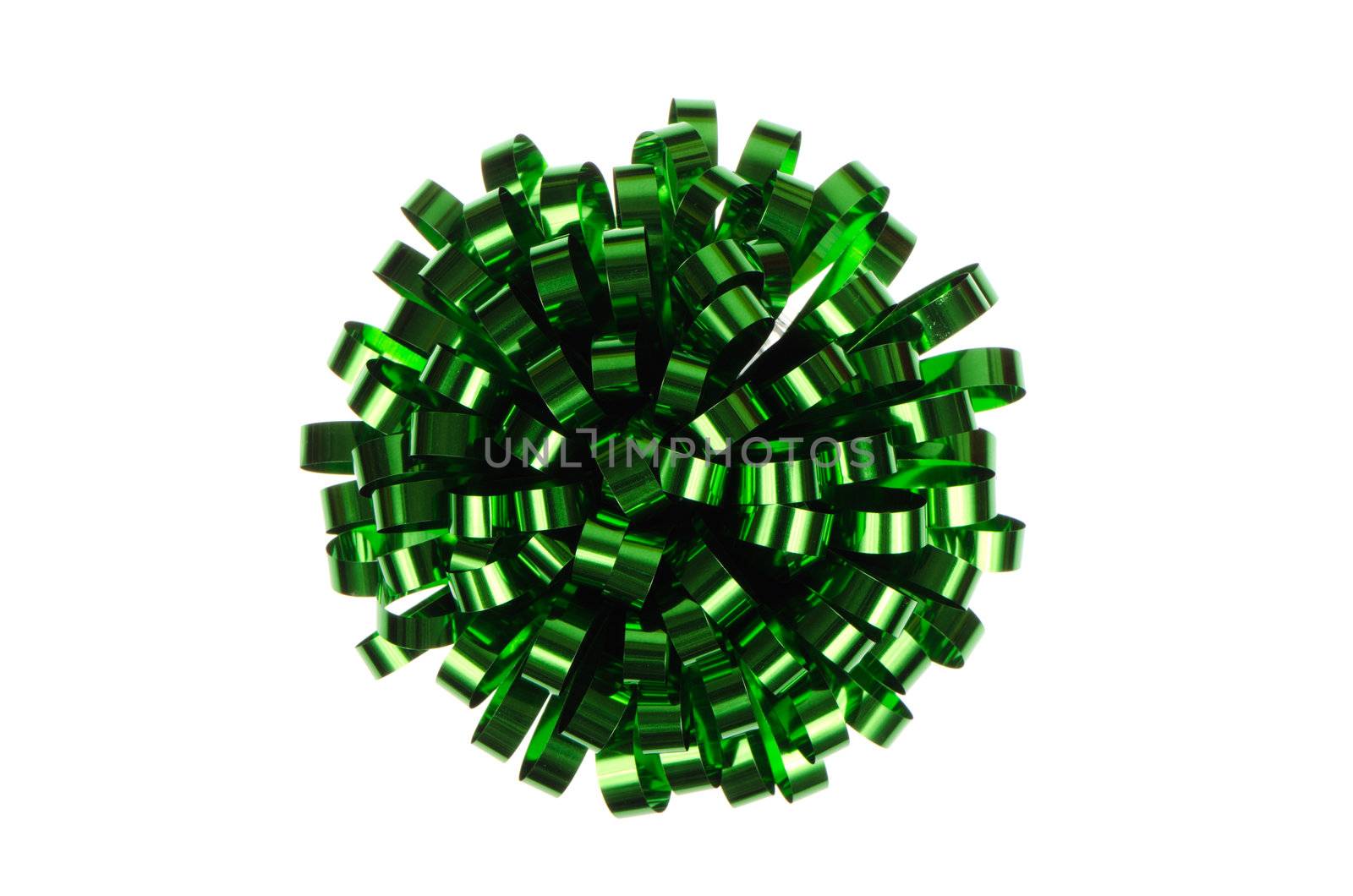 Packaging green bow isolated on white background.