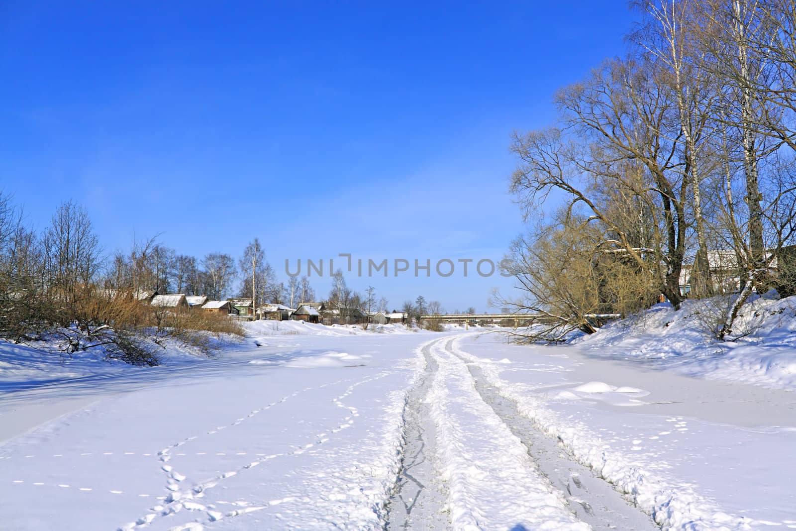 winter road on river ice