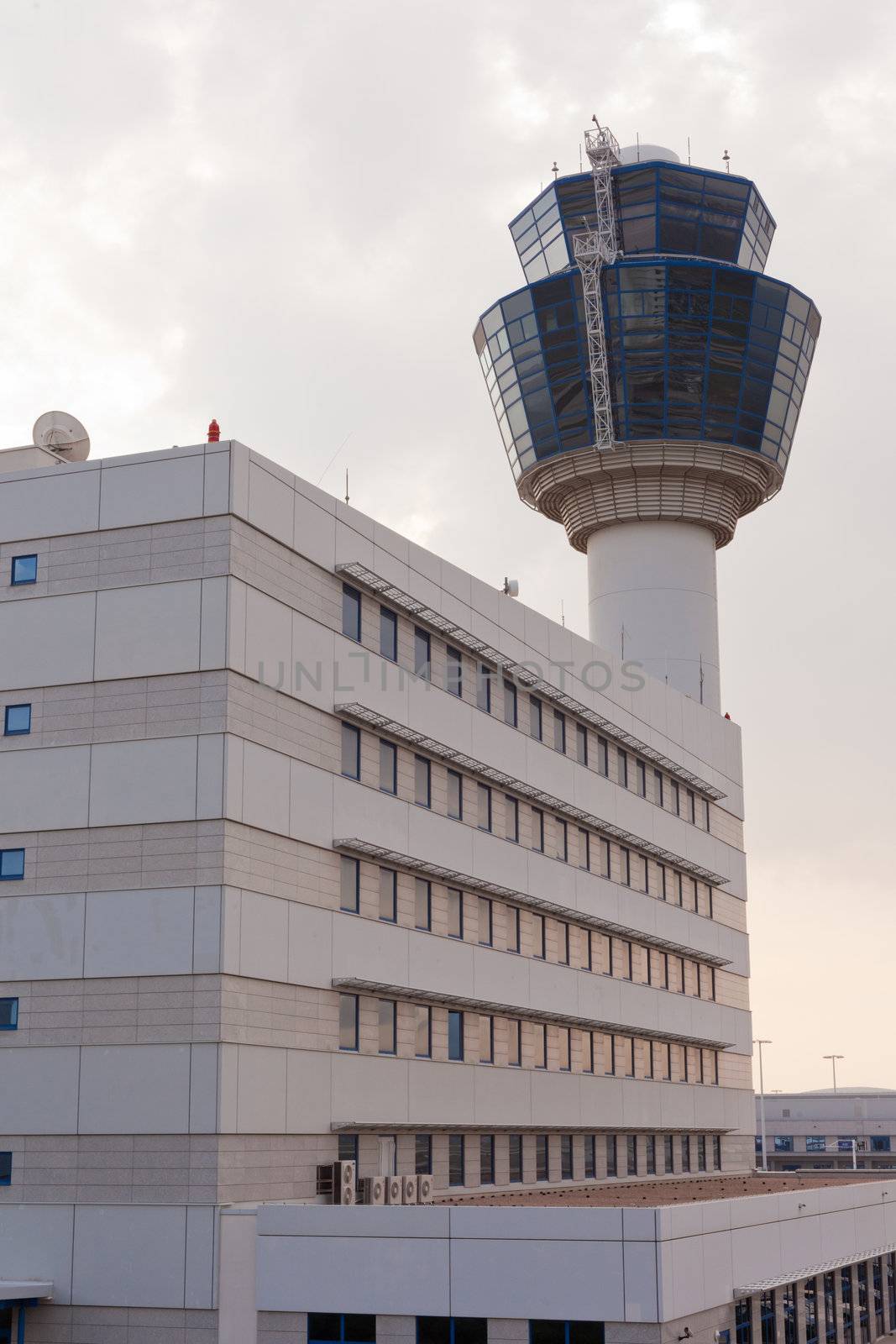 Airport control tower and administrative building in Athens, Greece.
