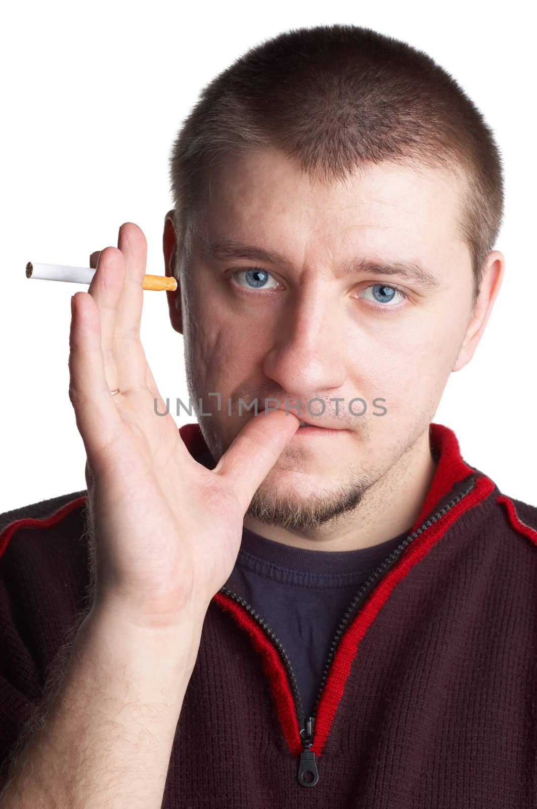 portait of casual bearded man with cigarette