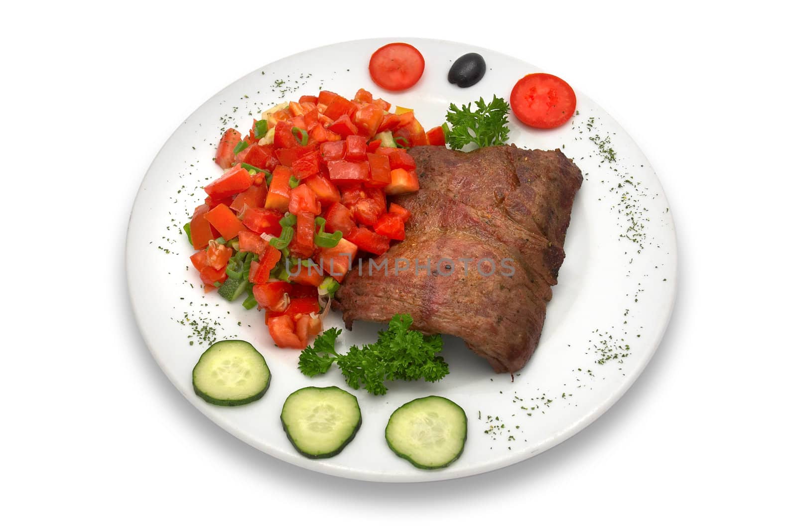 Grilled veal fillet with vegetable salad.