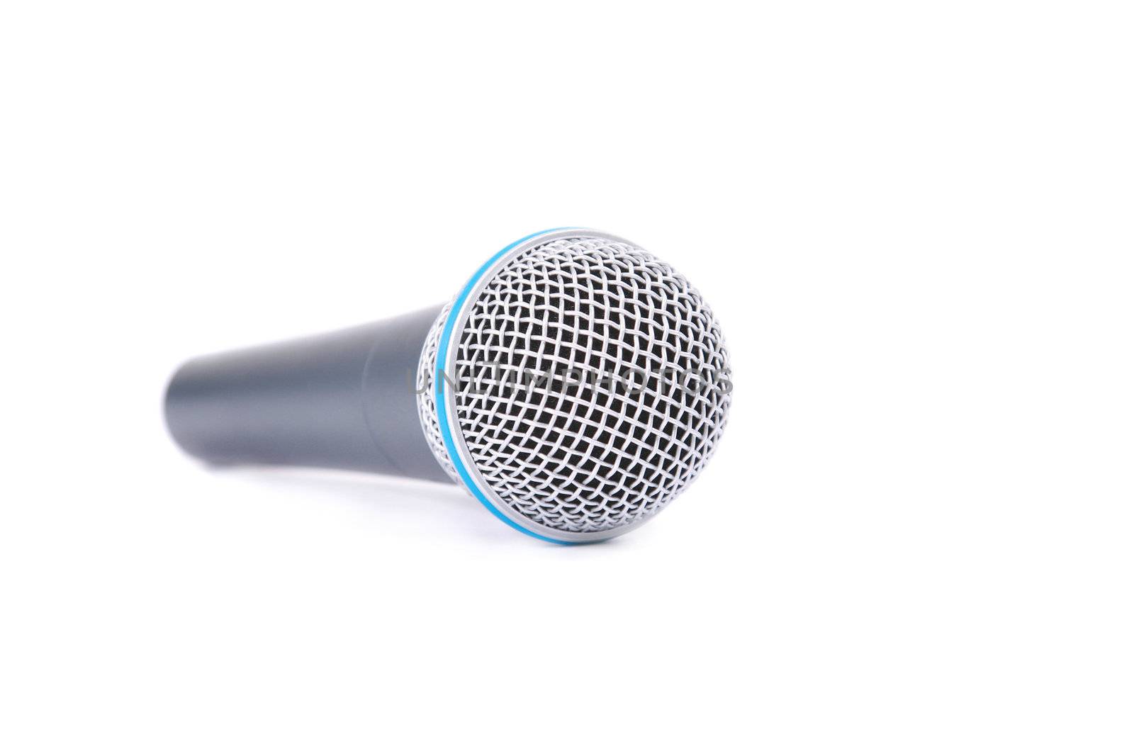 Black microphone for the singer on a white background