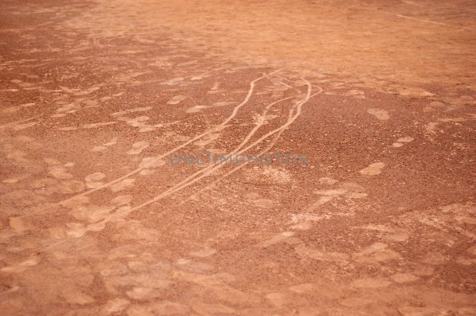 tennis court surface with tracks. selective focus.