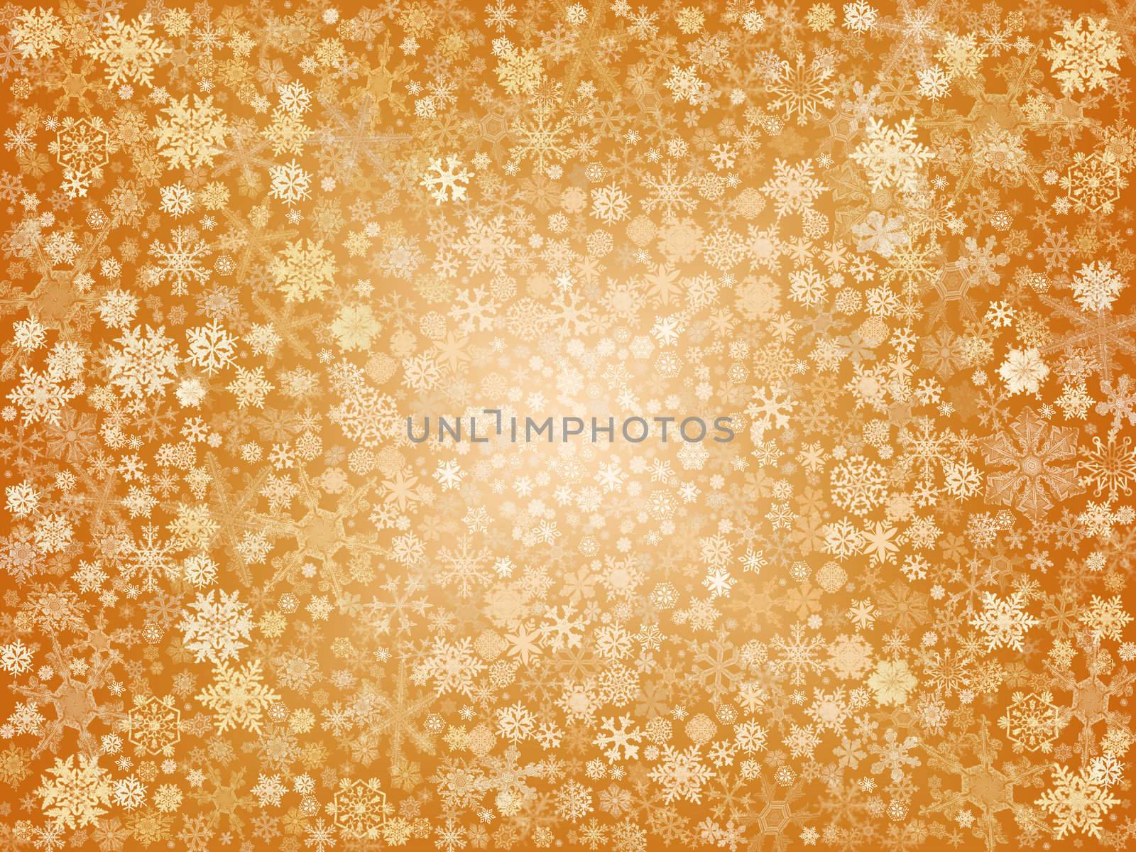 golden snowflakes over gold background with feather center
