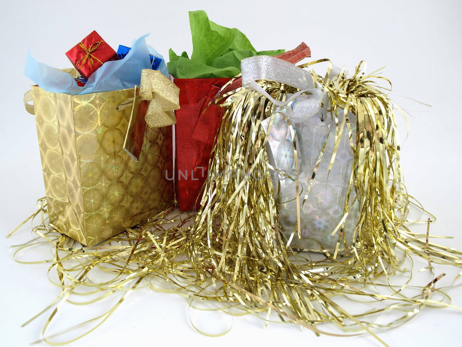 Foil Gift Bags with Tinsel by RGebbiePhoto