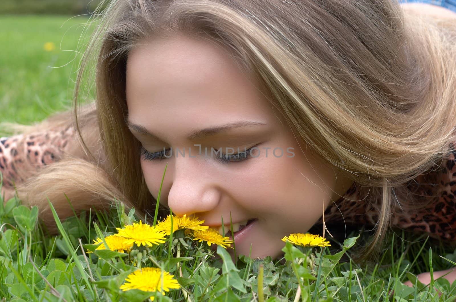 pretty girl smells dandelion by starush