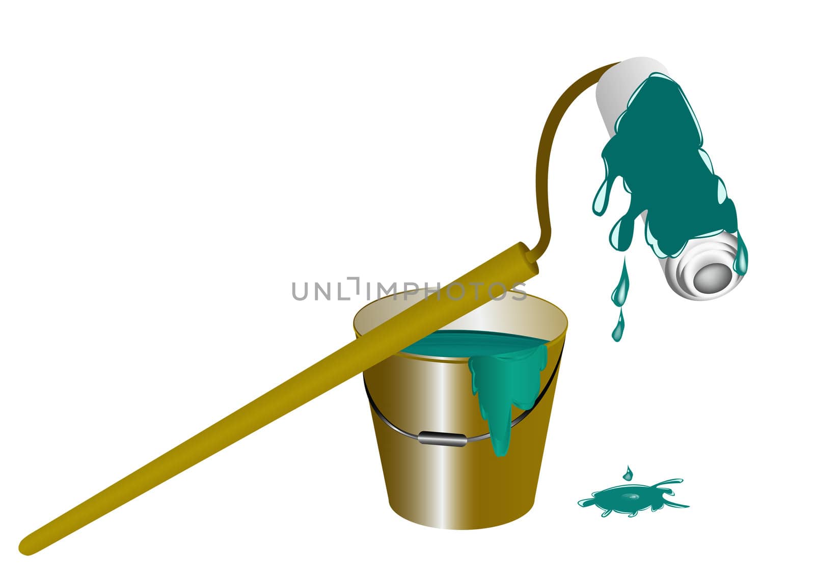 Bucket with a paint and the painting tool your reliable assistants in any repair office and premises