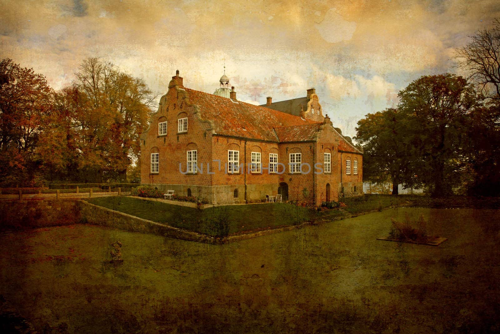 Artistic work of my own in retro style - Postcard from Denmark. - The old Castle Ulriksholm.