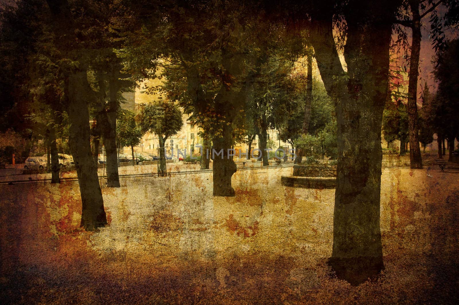 Artistic work of my own in retro style - Postcard from Italy. - Park Tuscany.