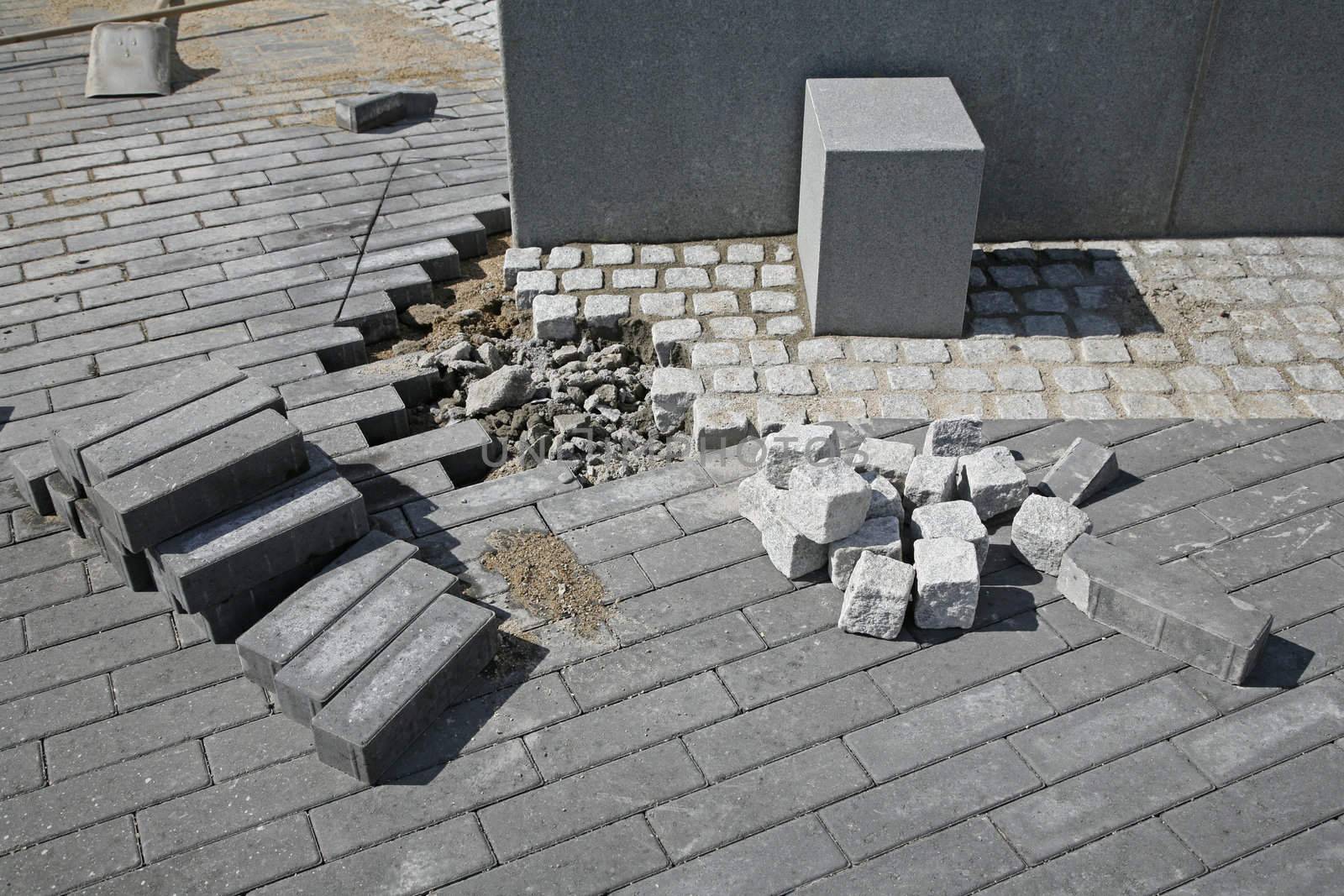 Constructing a new pavement promenade.