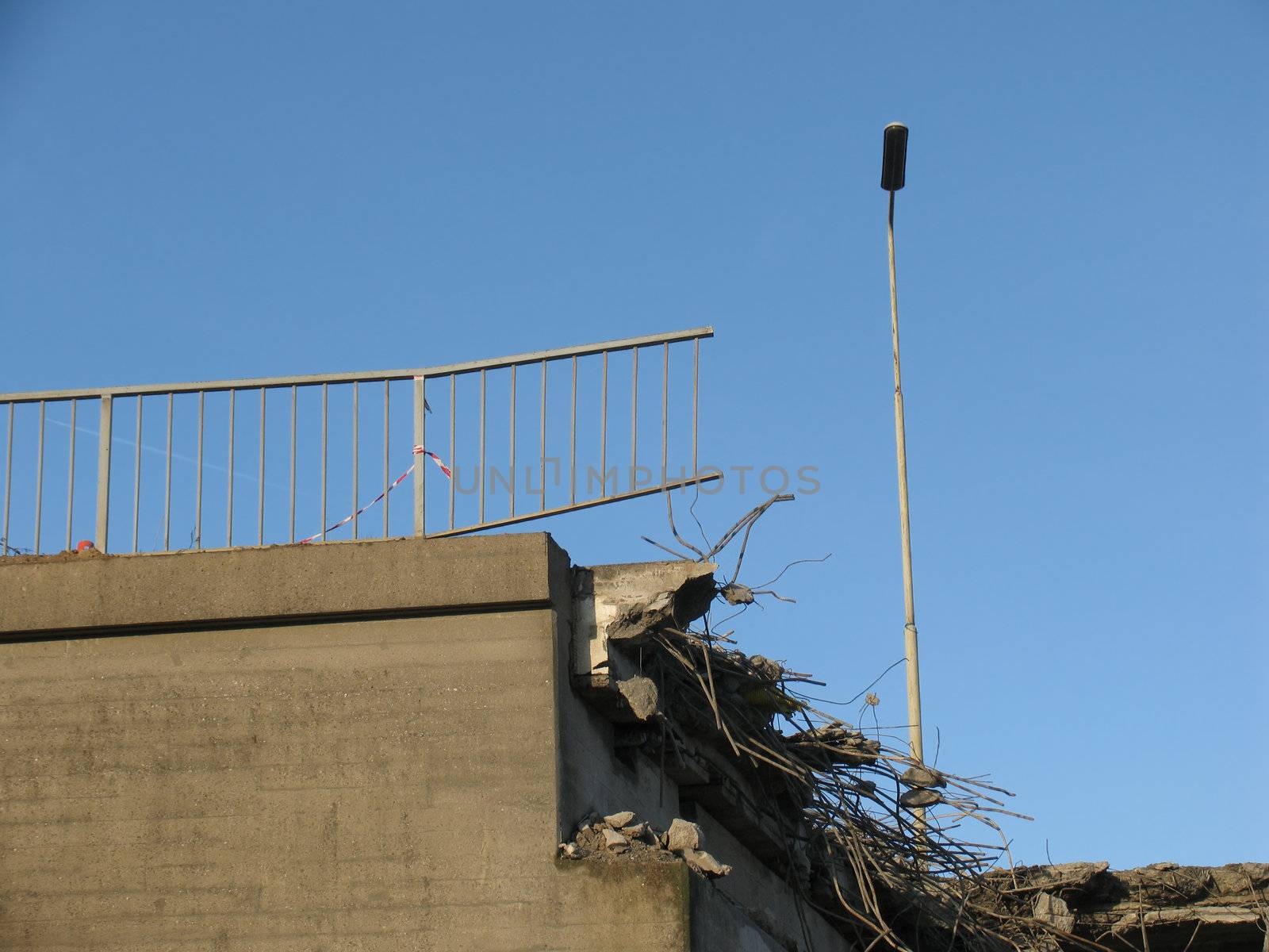 Broken bridge after the explosion.