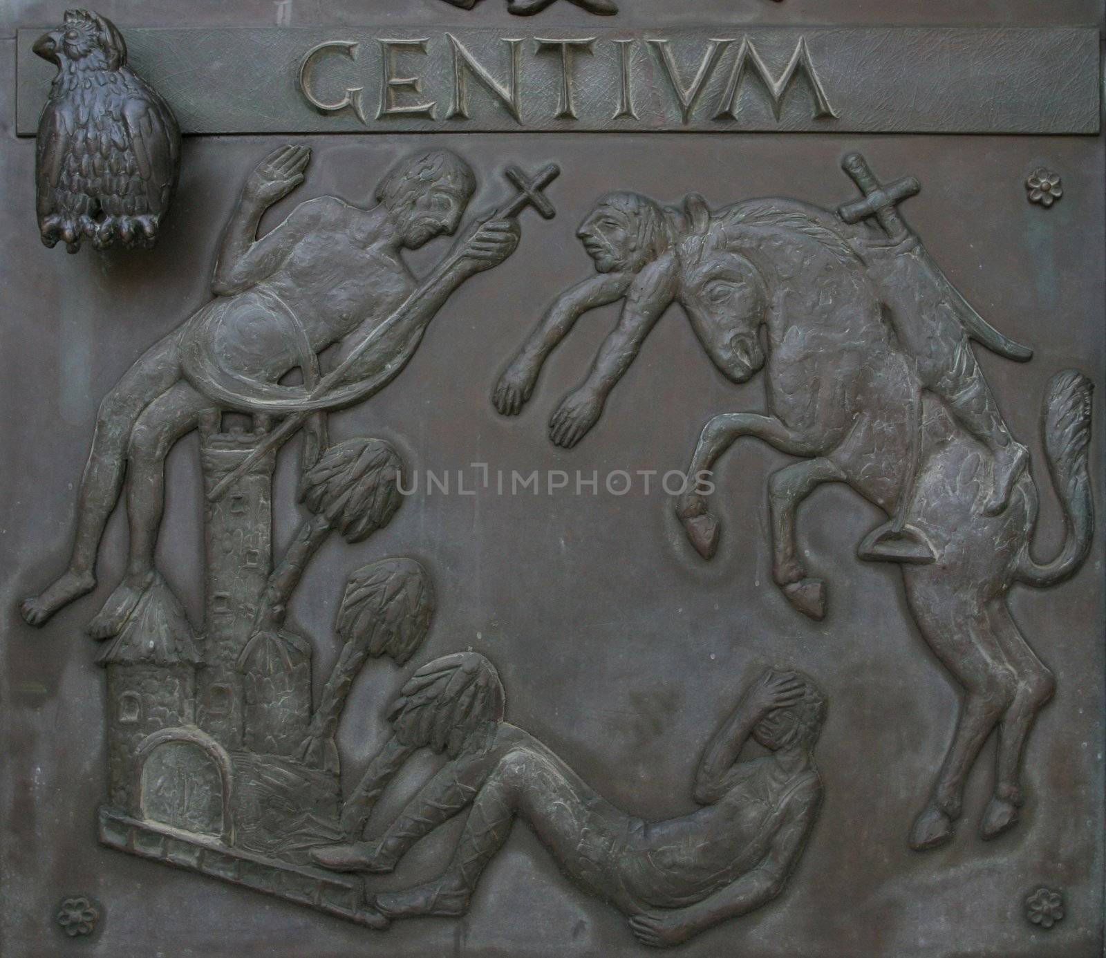 Illustrations of stories from the Bible on doors Basilica of the Annunciation in Nazareth