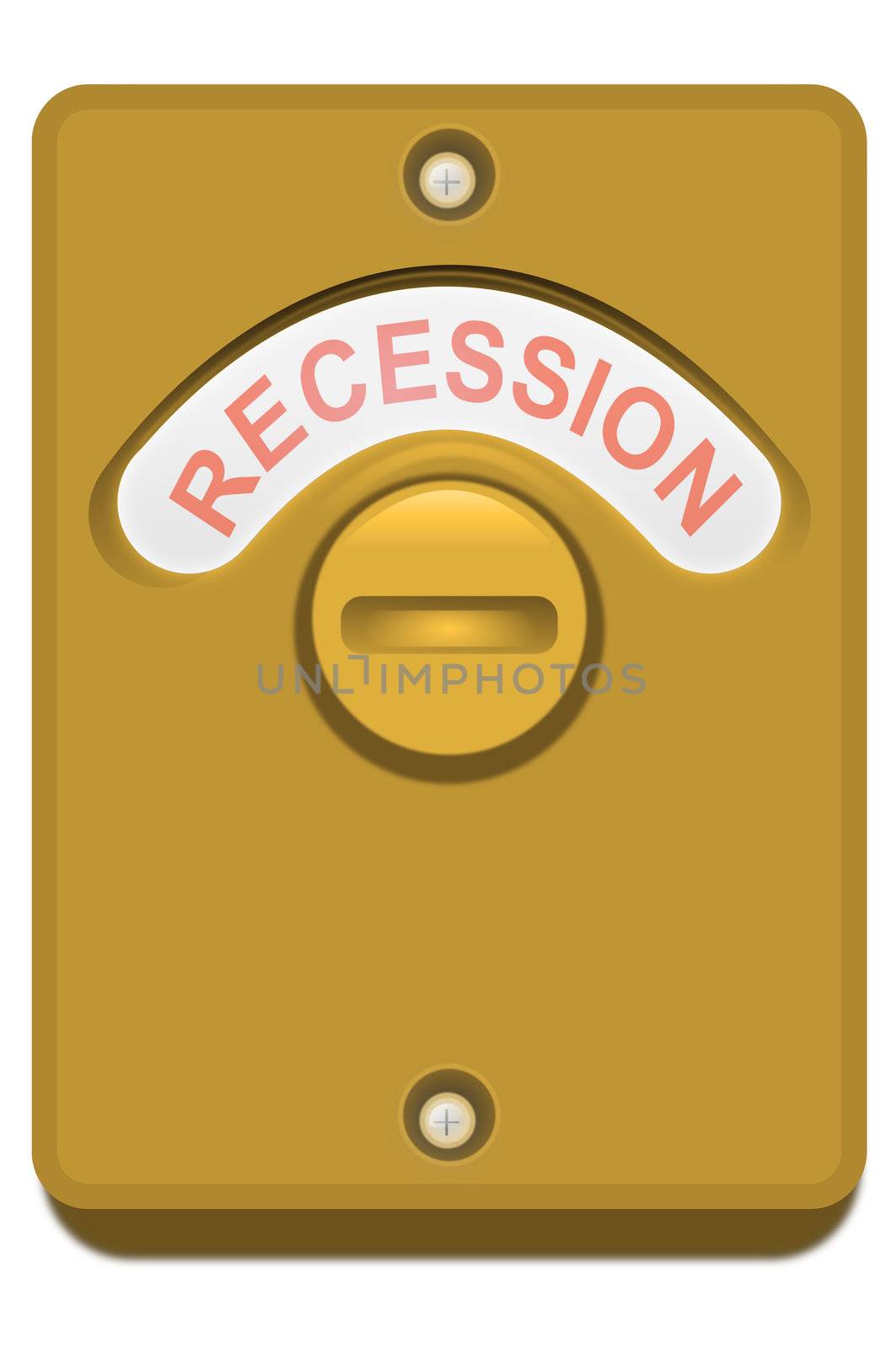 Illustration of a bronze toilet door lock with the 'recession' position showing. White background.
