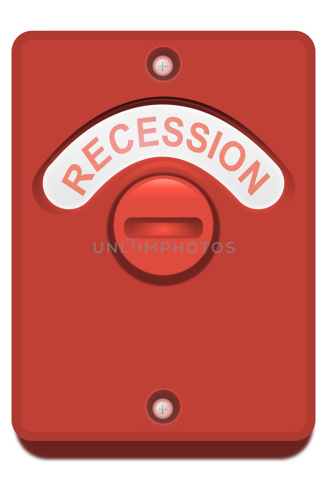 Illustration of a red toilet door lock with the 'recession' position showing. White background.