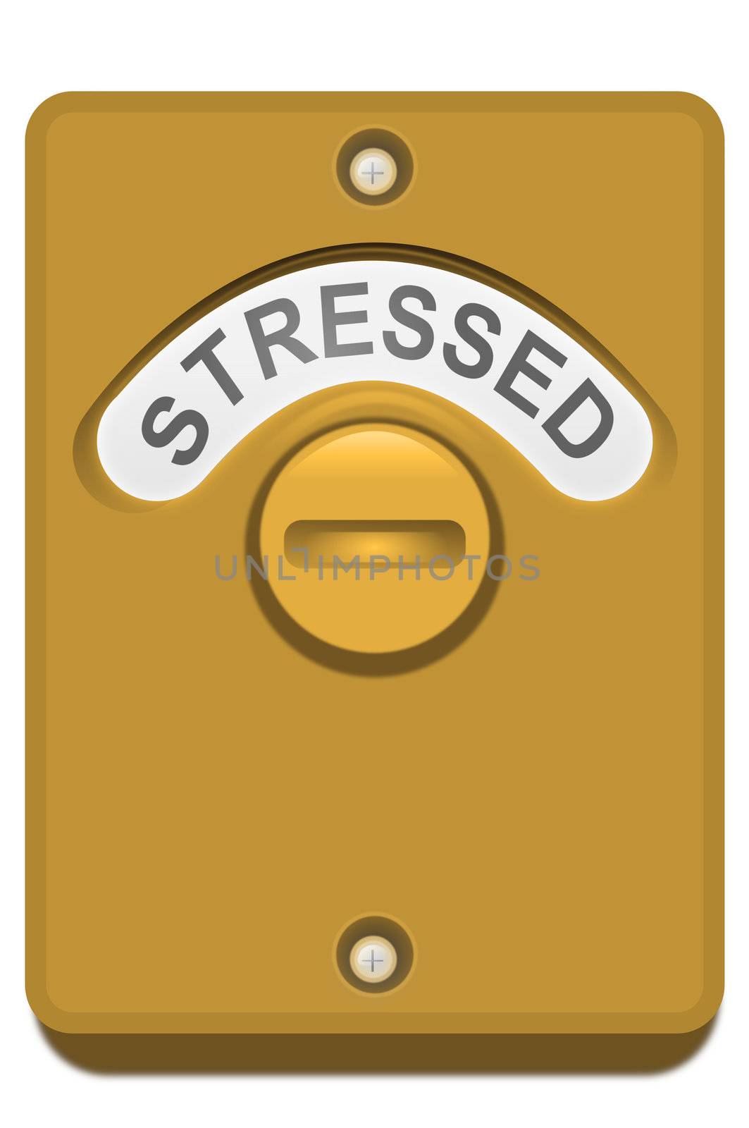 Illustration of a toilet door turning lock with the 'stressed' word position showing. White background.
