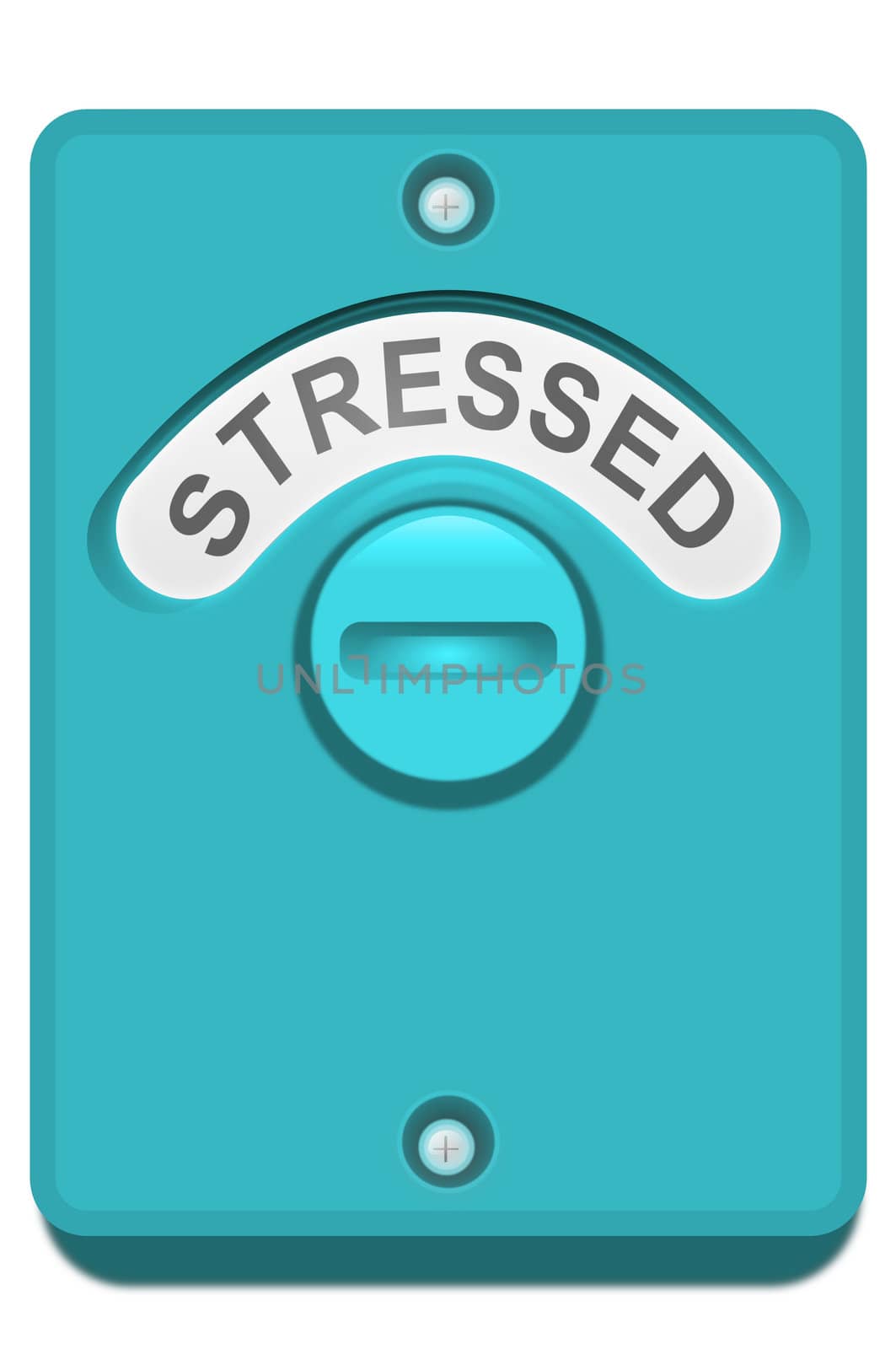 Illustration of a blue toilet door turning lock with the 'stressed' word position showing. White background.