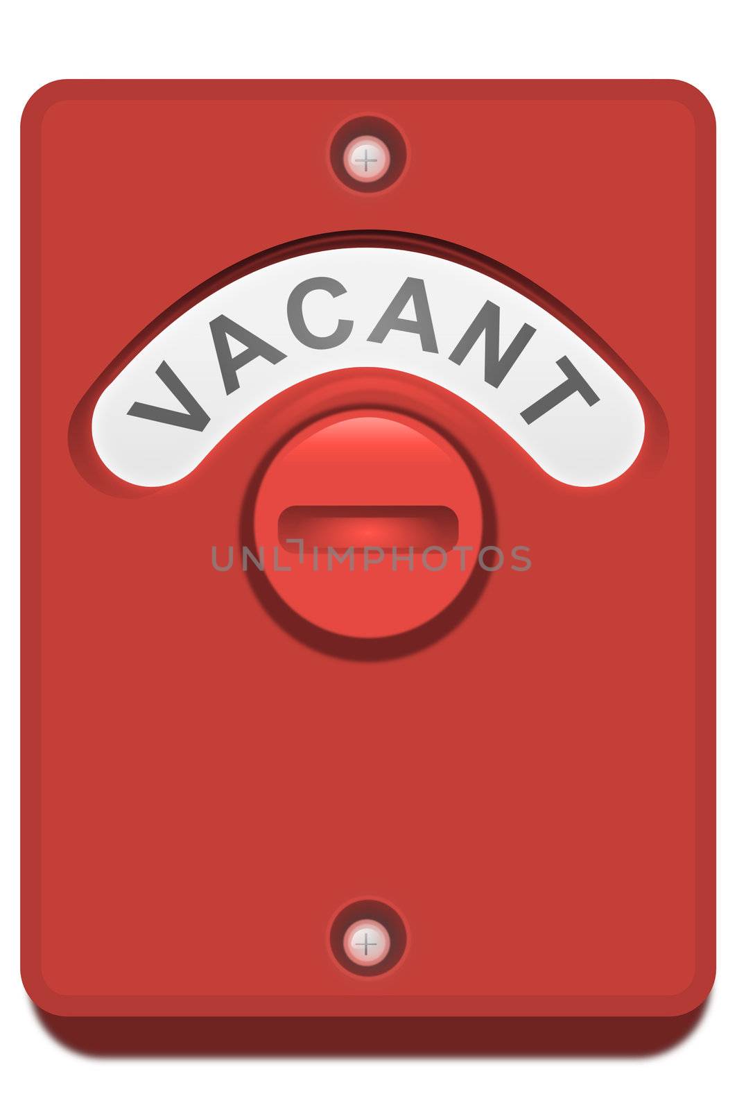 Illustration of a red toilet door lock with the 'vacant' position showing. White background.