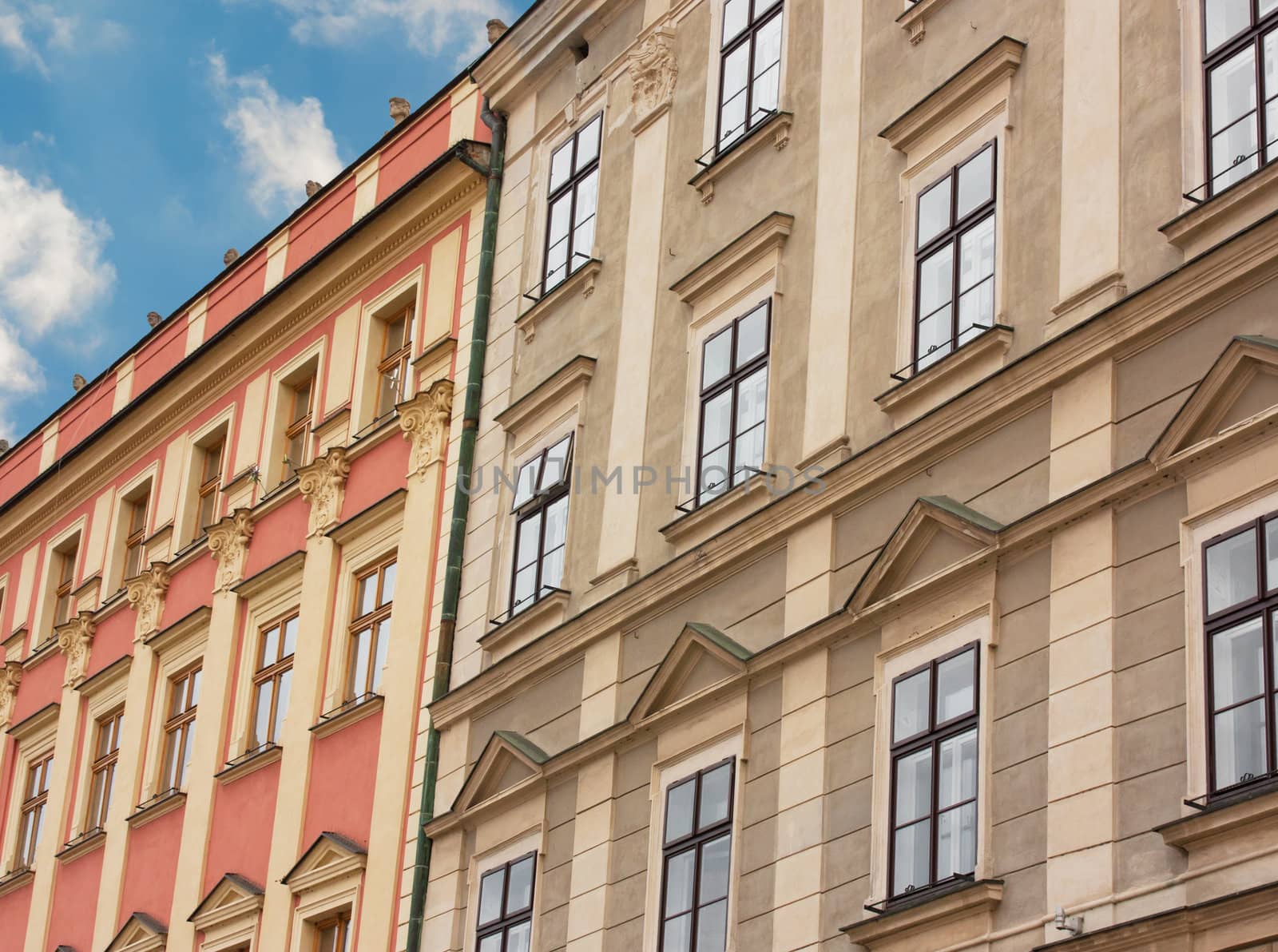 Facade of nice and typical buildings in Czech Republic, Olomouc