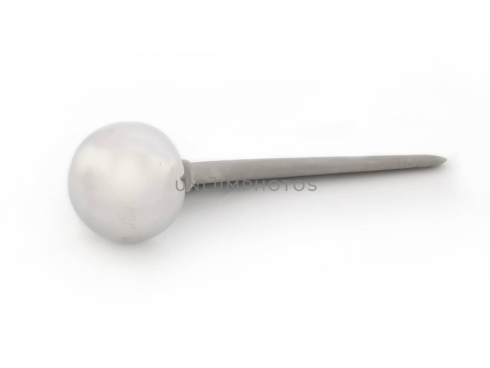 Hip prosthesis or artificial hip isolated on a white background. This prosthesis is used to replace the hip after a fracture or osteoarthritis.