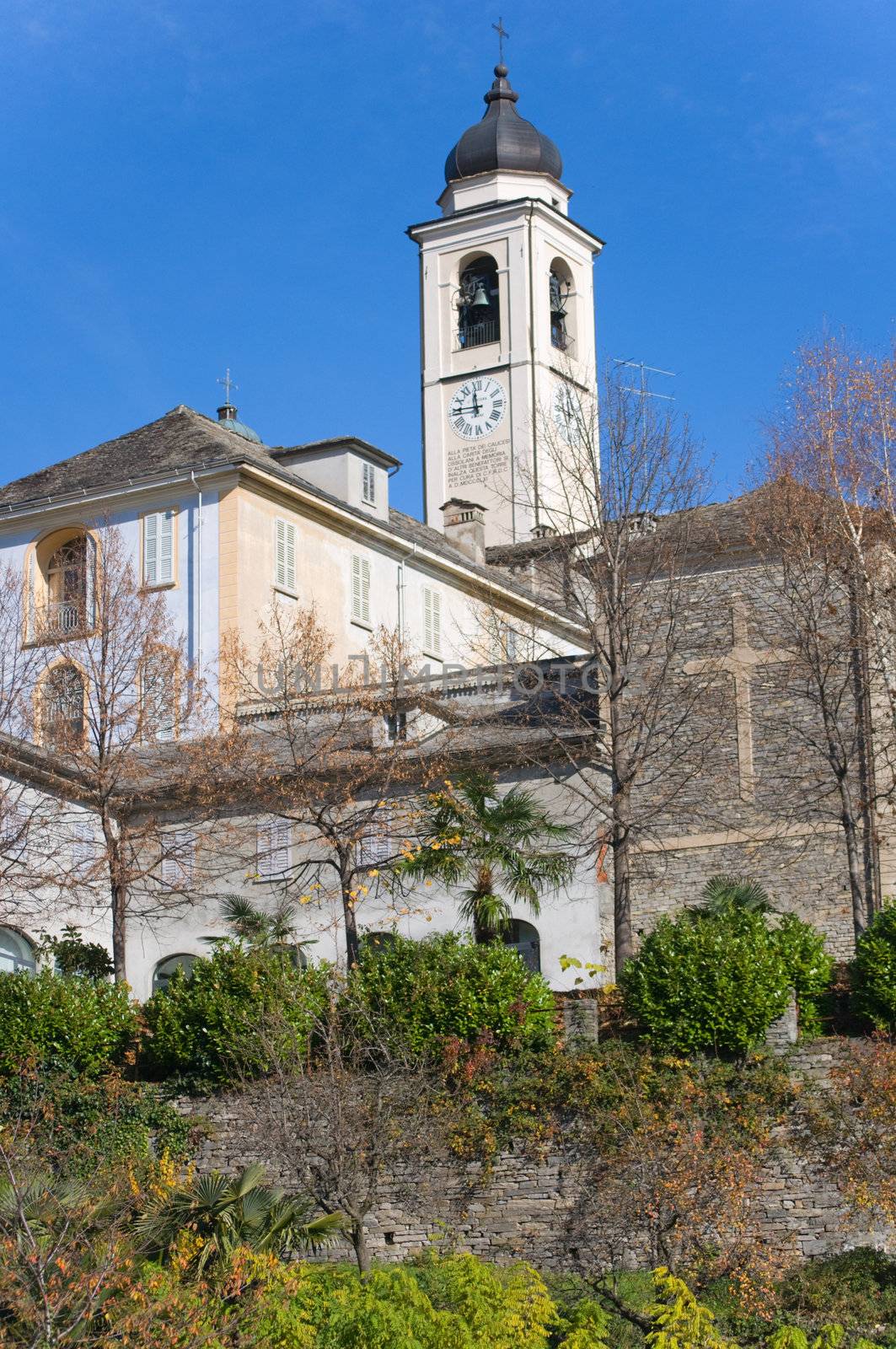 Italian church with surrounding garden