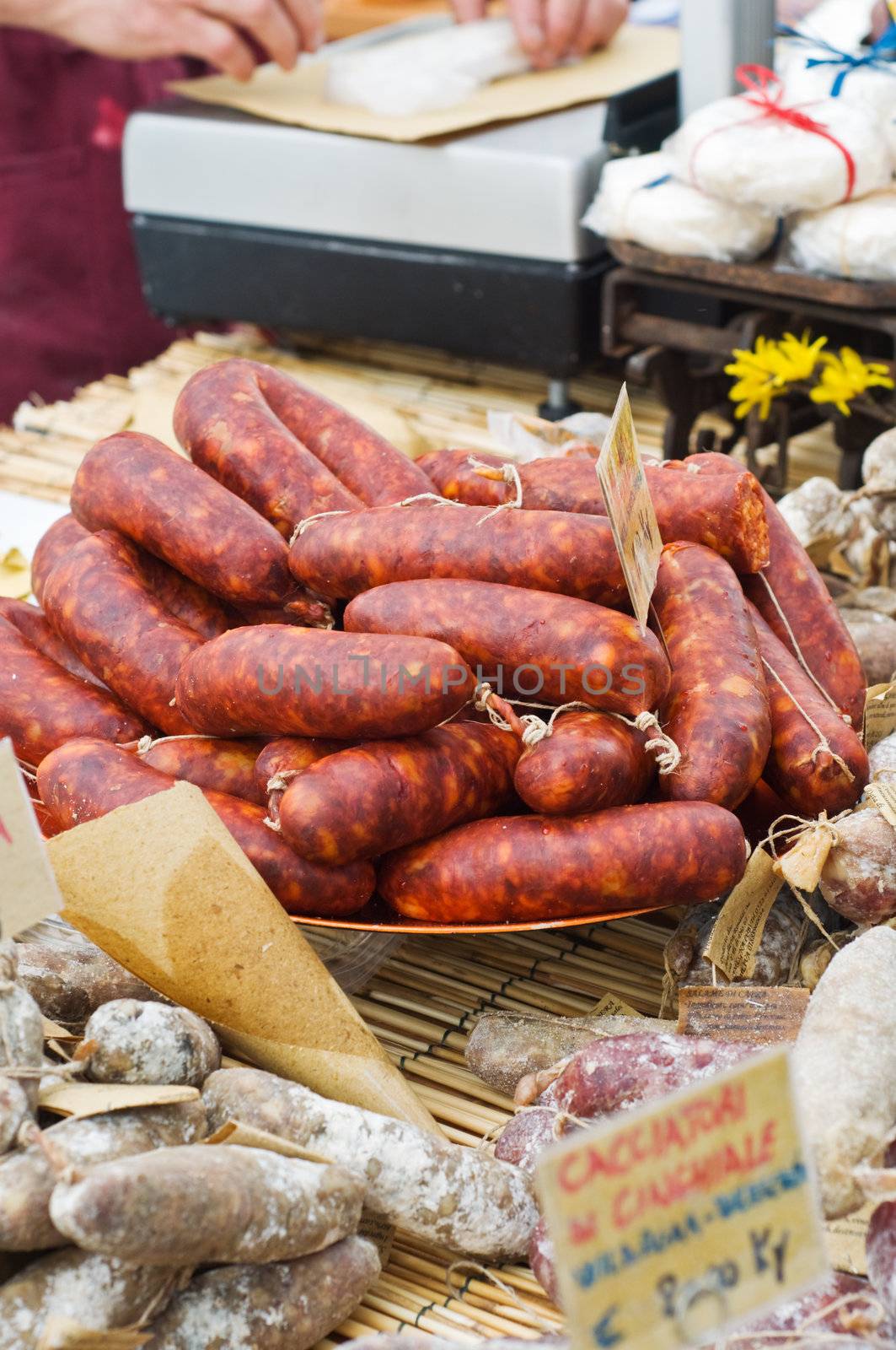 Close up shot of chili flavored Italian salami