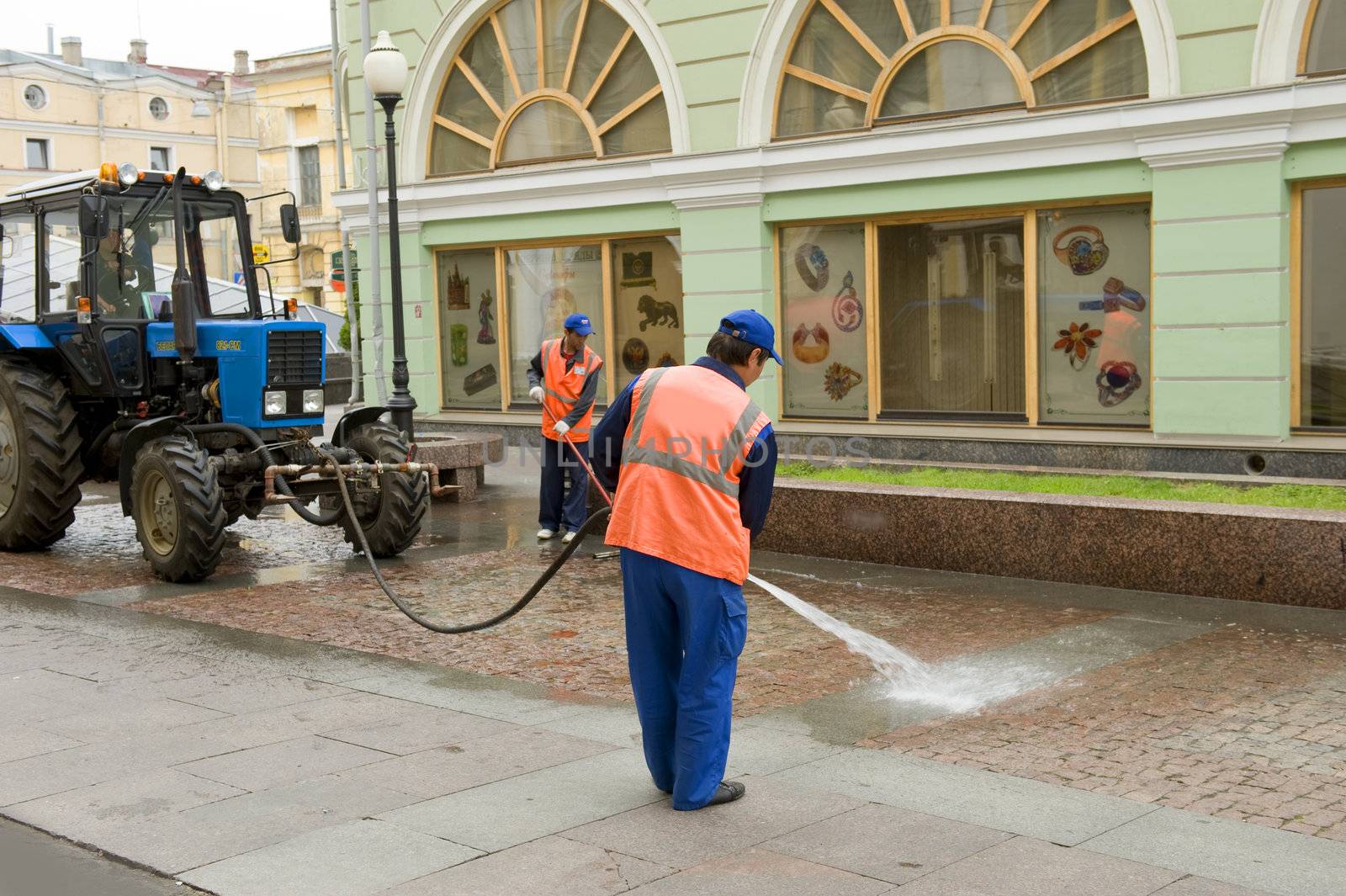 Street cleaner in St Petersburg, Russia taken on June 2011