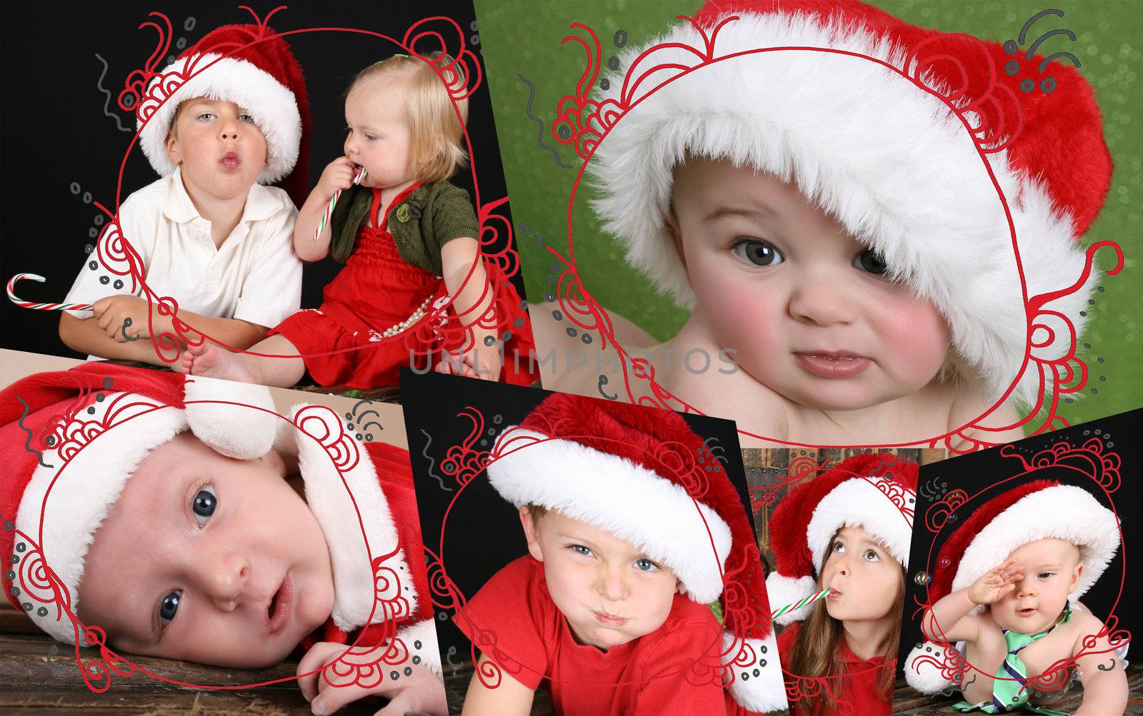Collage of children christmas images and scroll patter.  Images and Patterns belong to photographer.