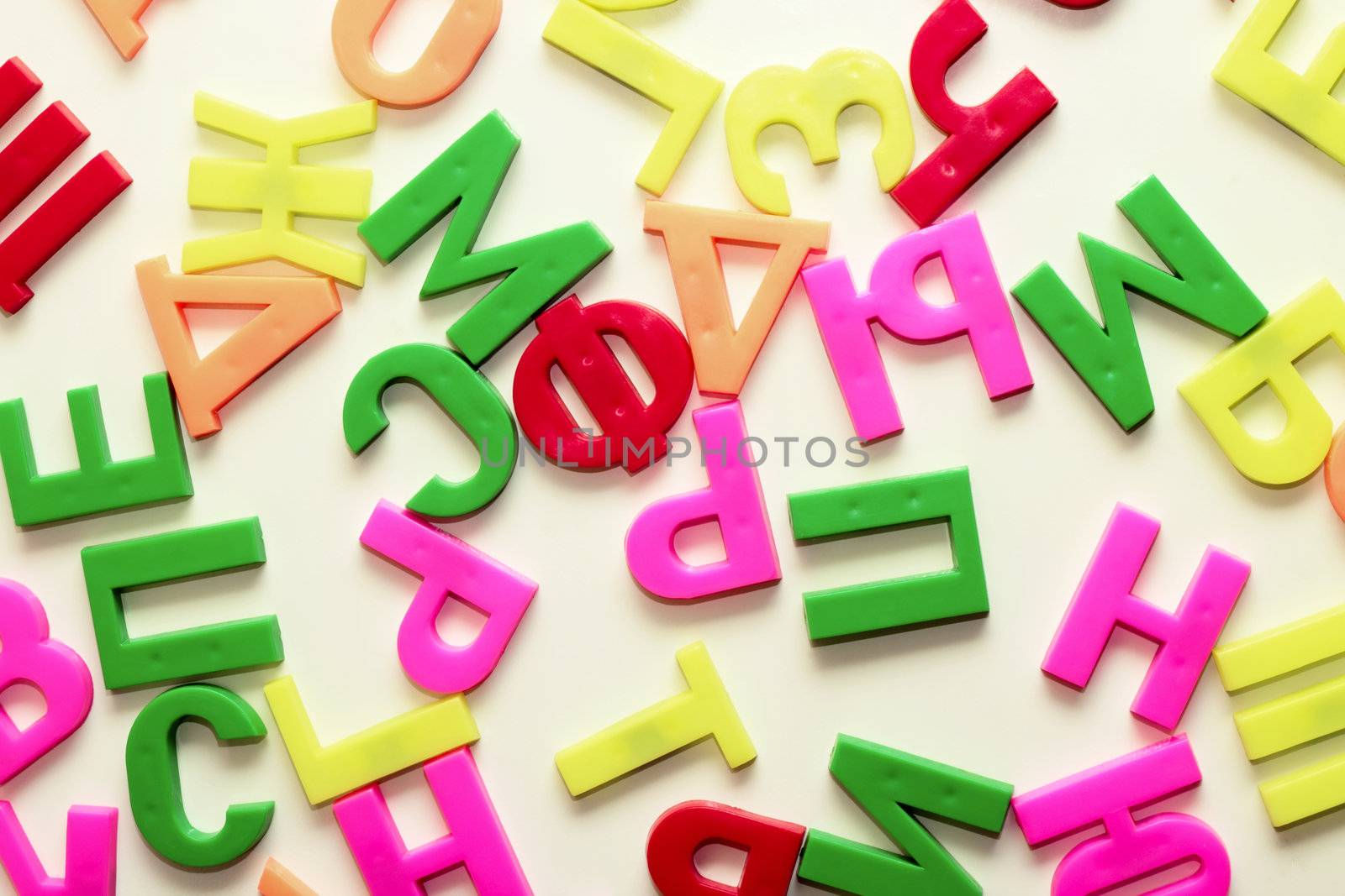 Colorful alphabet letters on a magnet