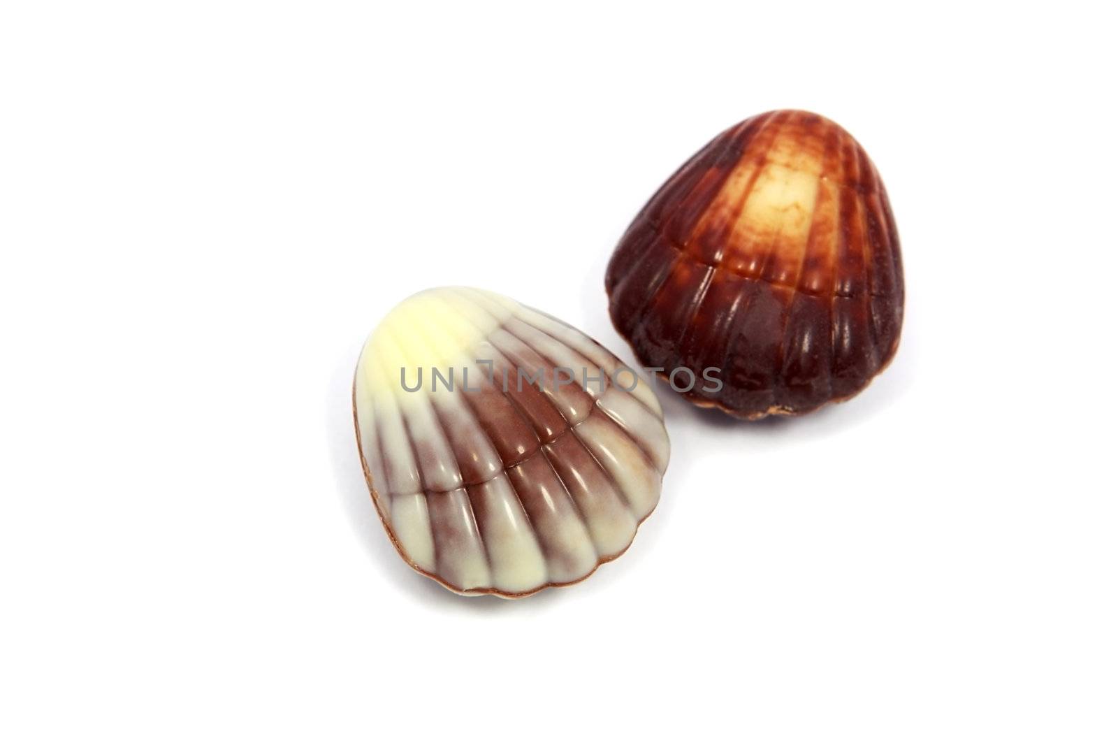 two chocolate candies in the shape of seashell