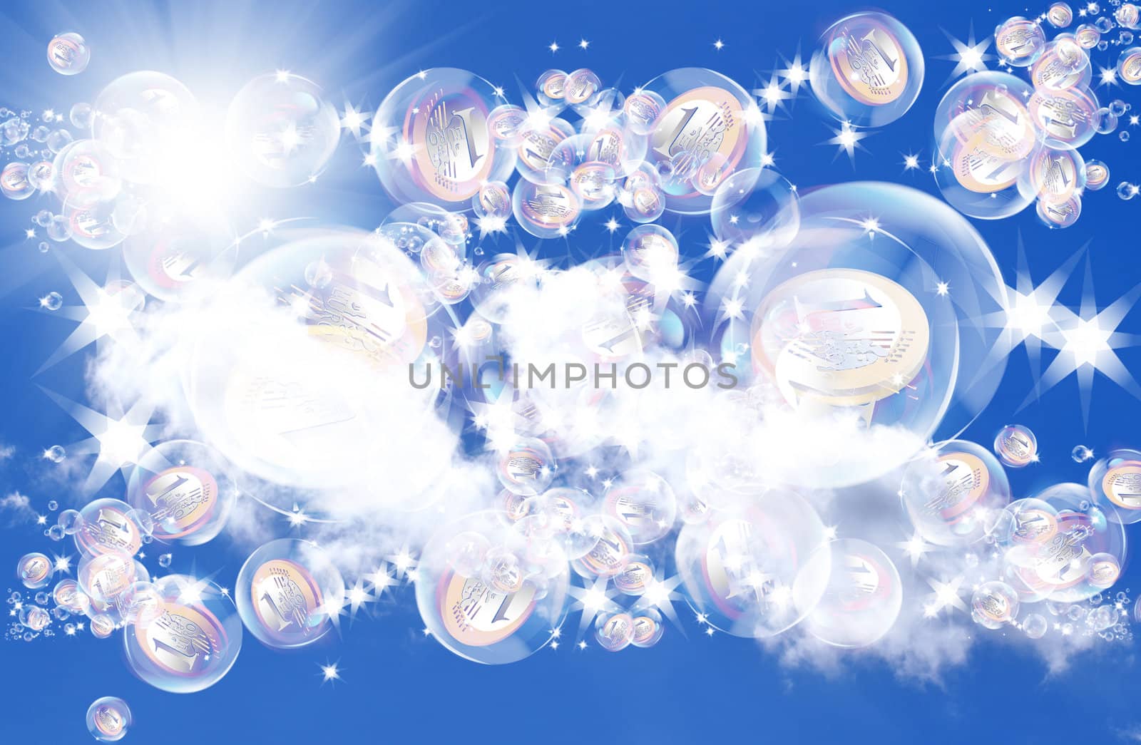 Pink dreams in soap bubbles about riches and financial profit