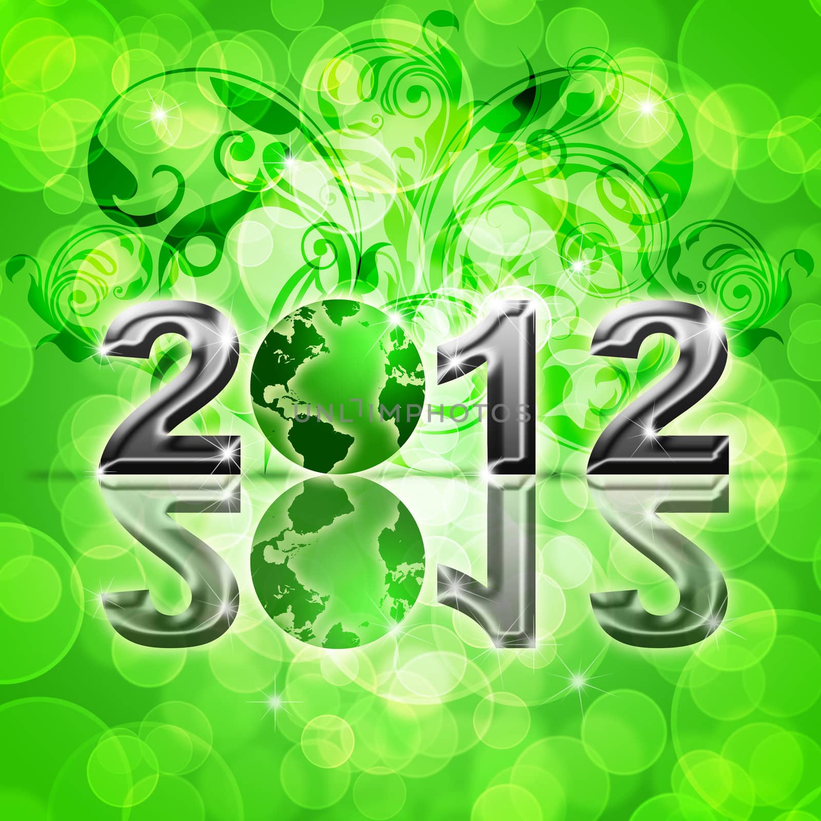 2012 Happy New Year World Globe on Blurred Background Illustration