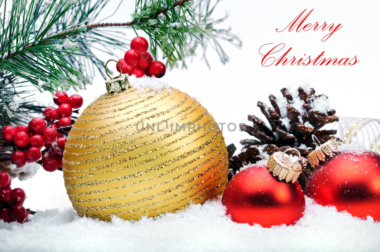 Decorative Christmas balls, strobile, holly and Christmas tree o by lobzik