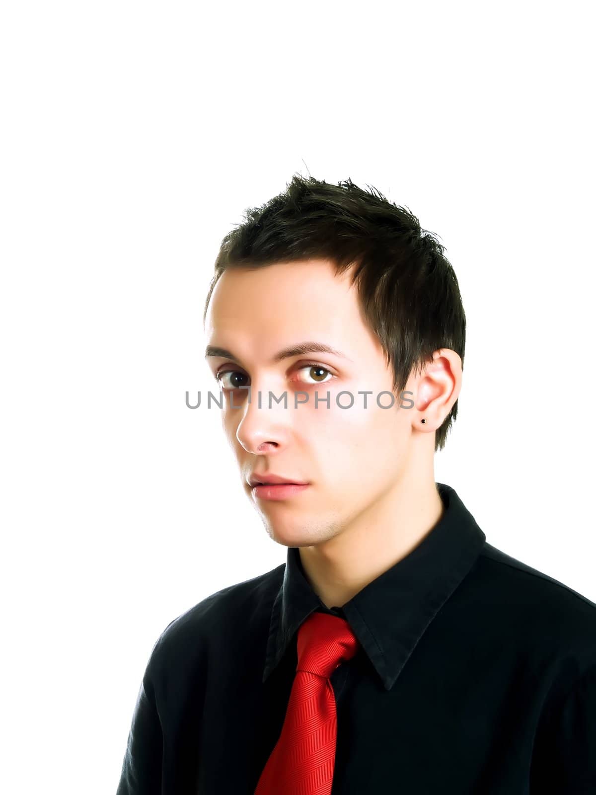 Young businessman thinking  on a white background