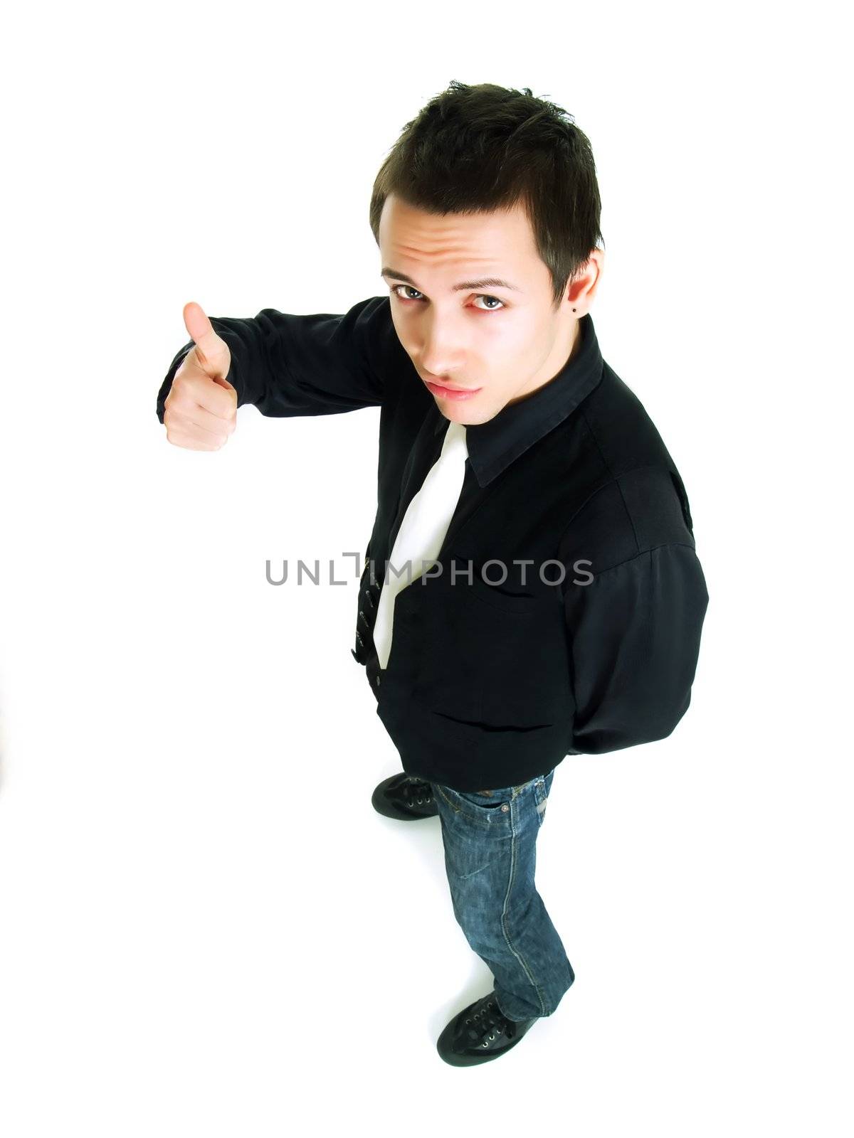 Young businessman with thumb up